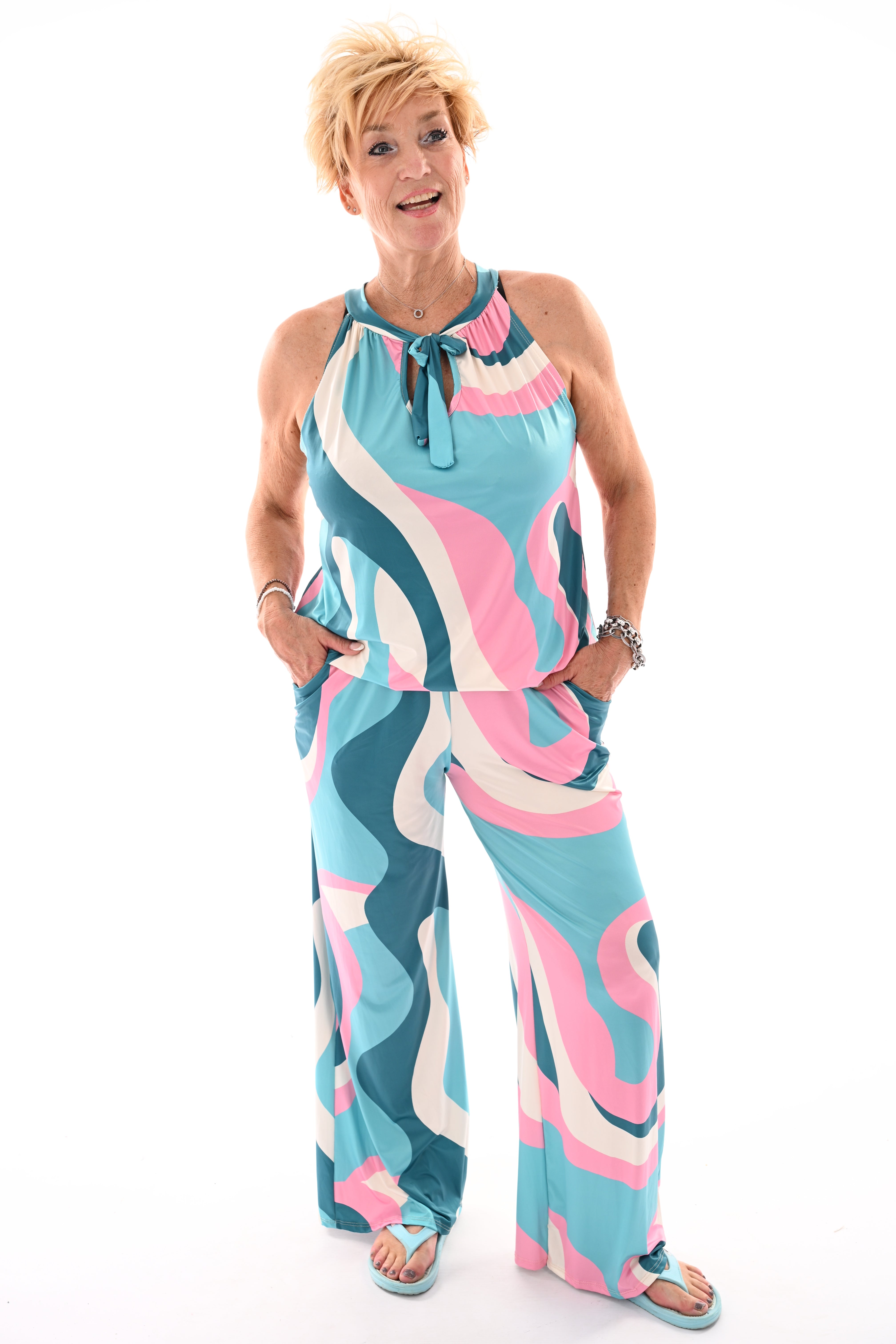 Tweedelig set halter top abstract turquoise
