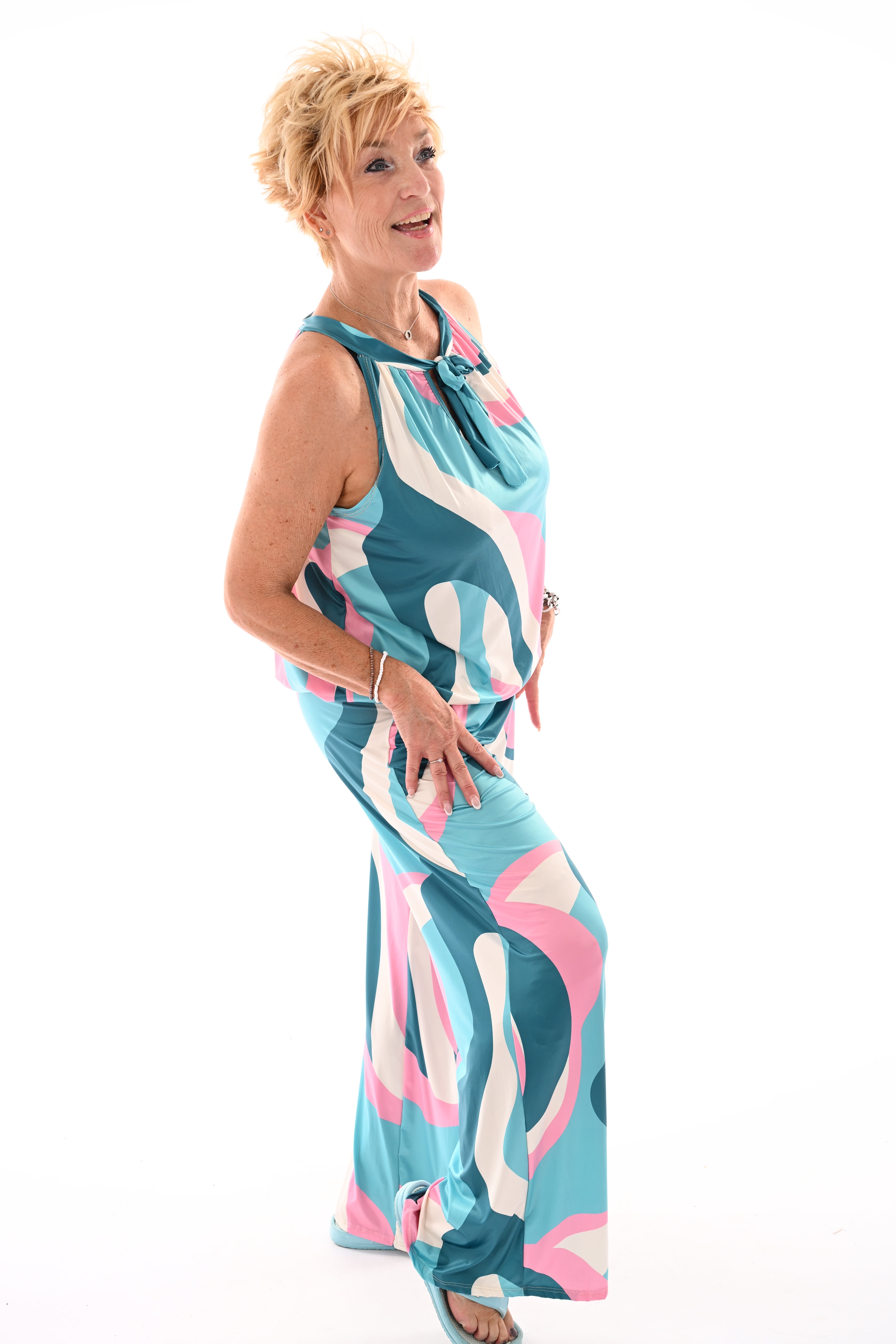Tweedelig set halter top abstract turquoise