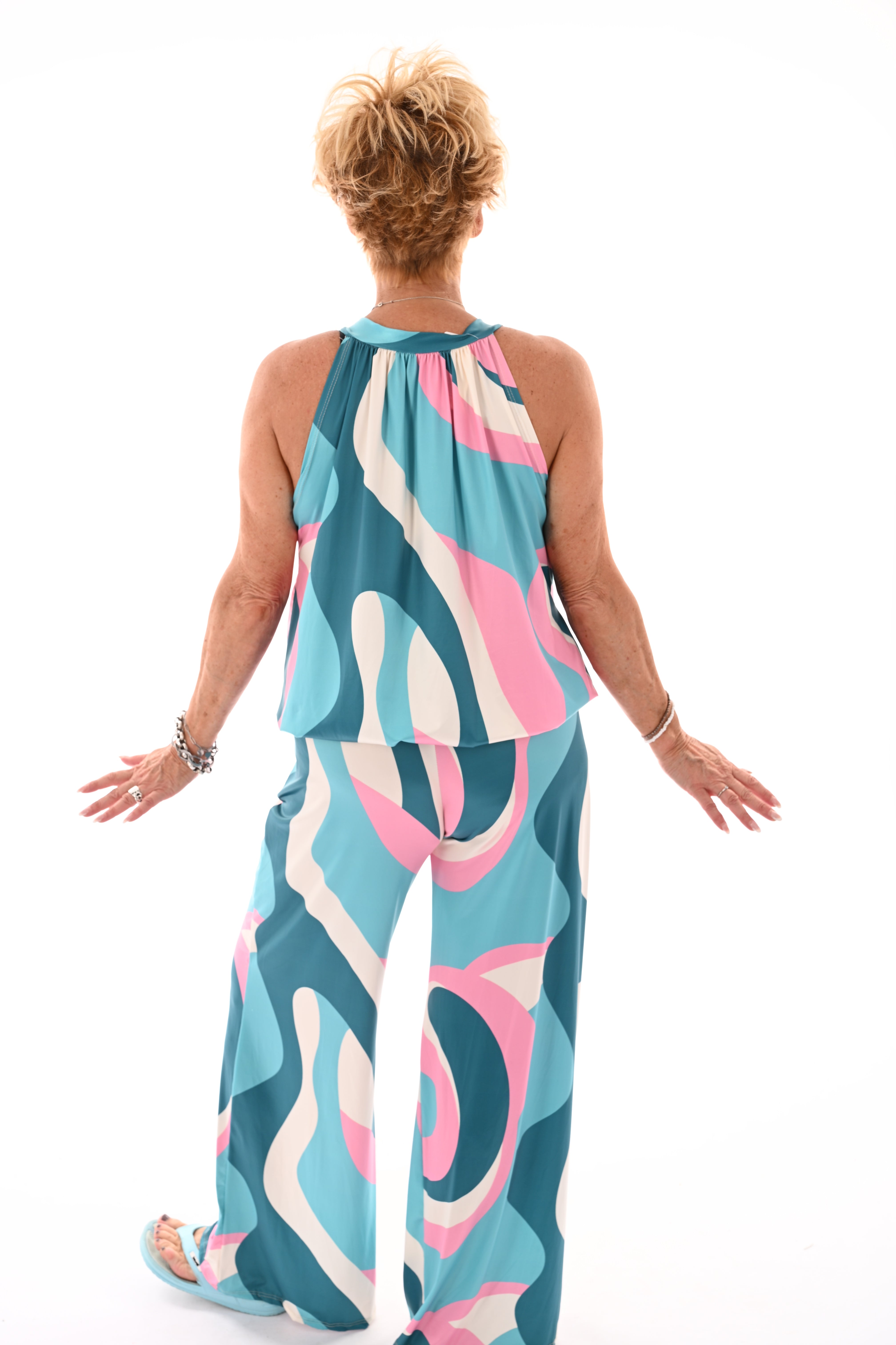 Tweedelig set halter top abstract turquoise