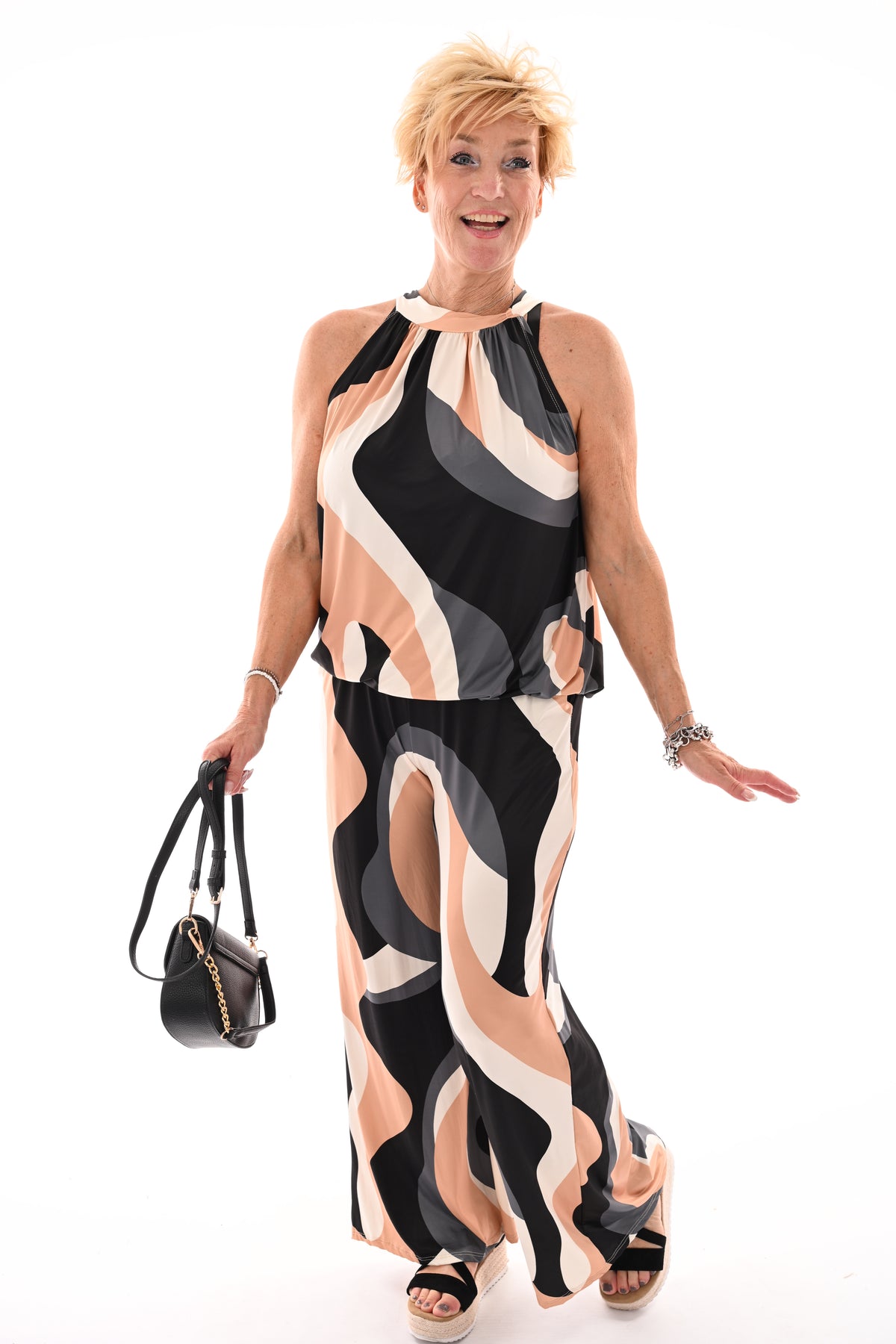 Tweedelig set halter top abstract antraciet