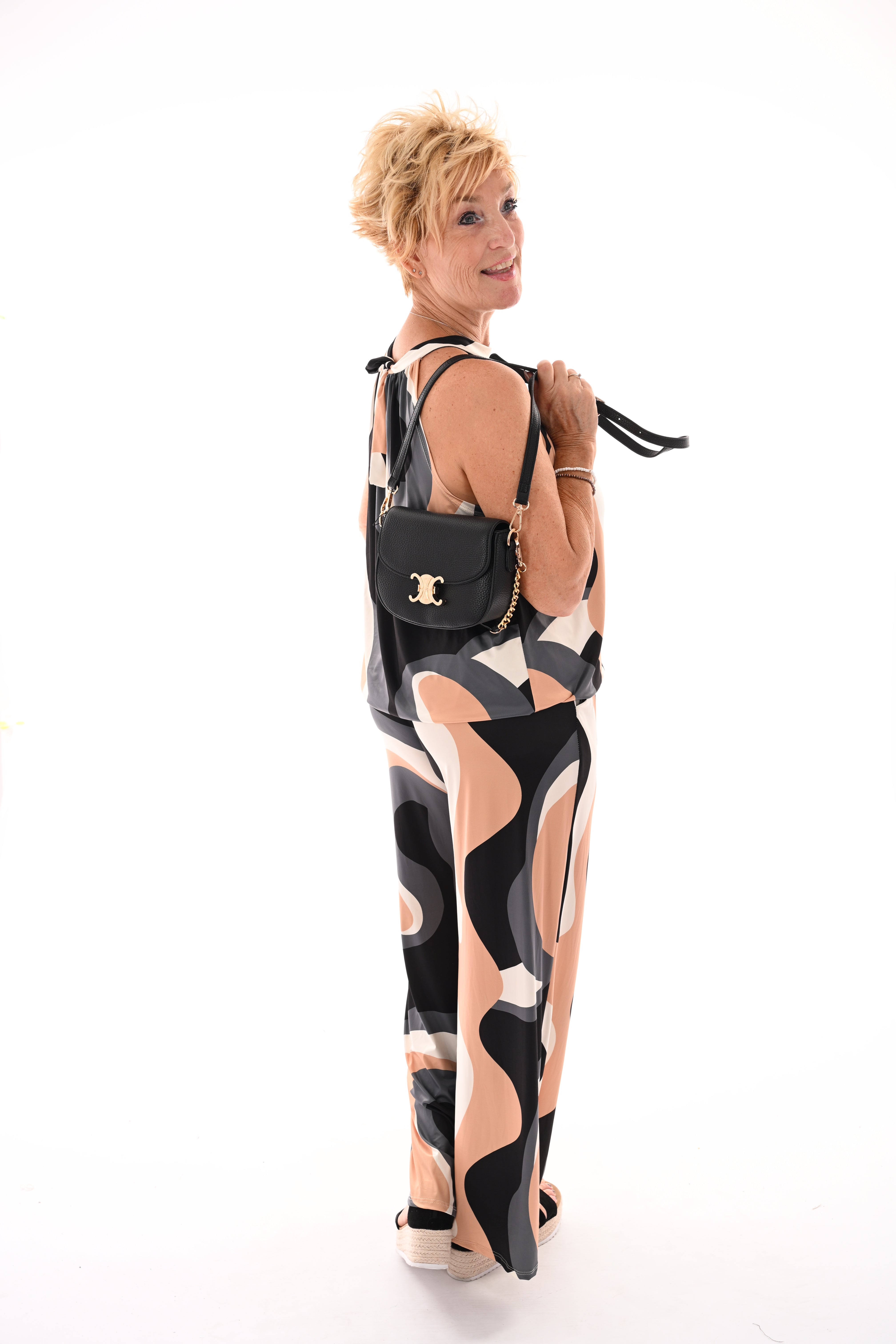 Tweedelig set halter top abstract antraciet