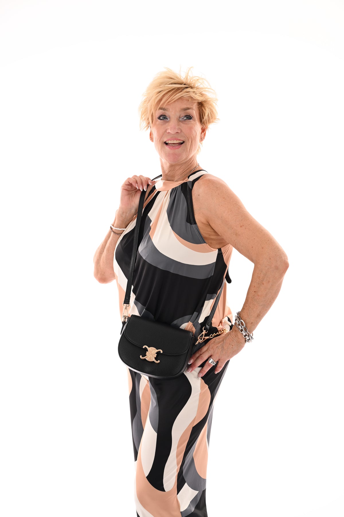 Tweedelig set halter top abstract antraciet