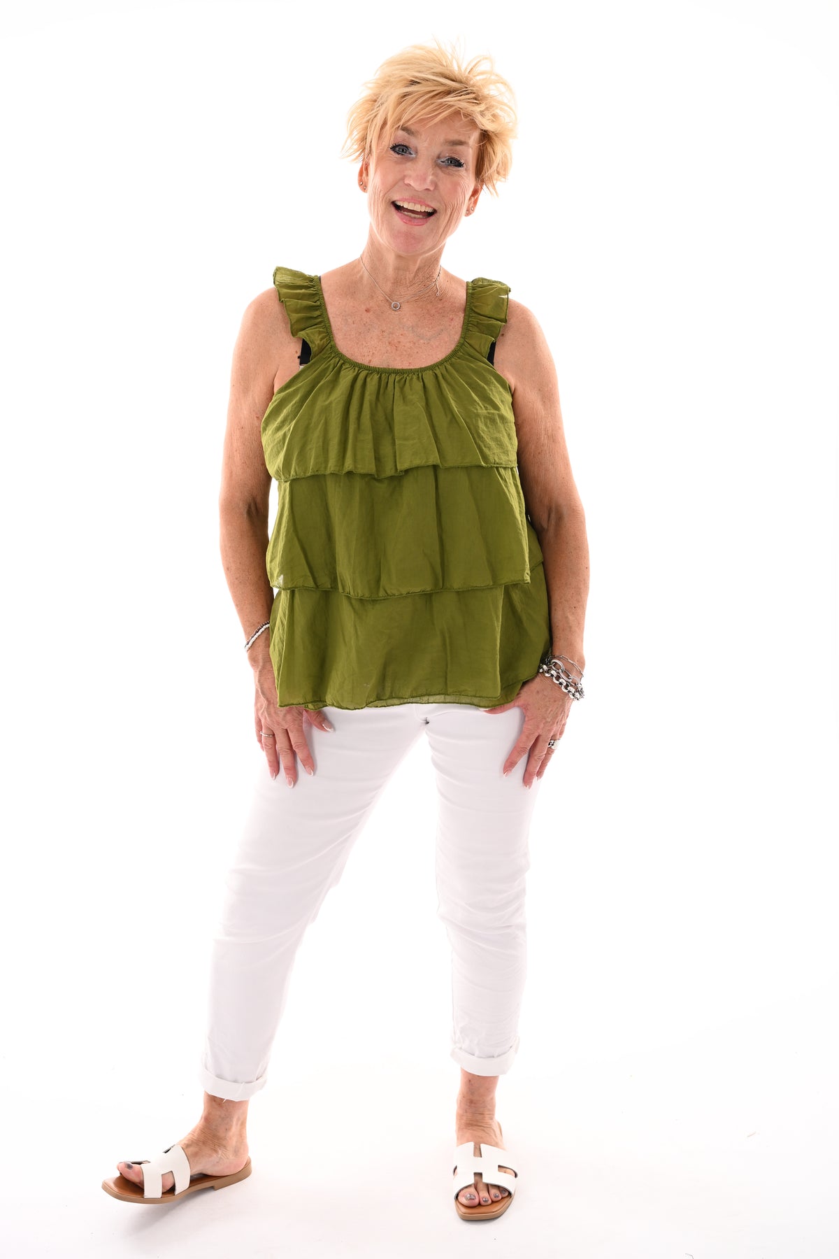 Top ruffle lagen uni lime