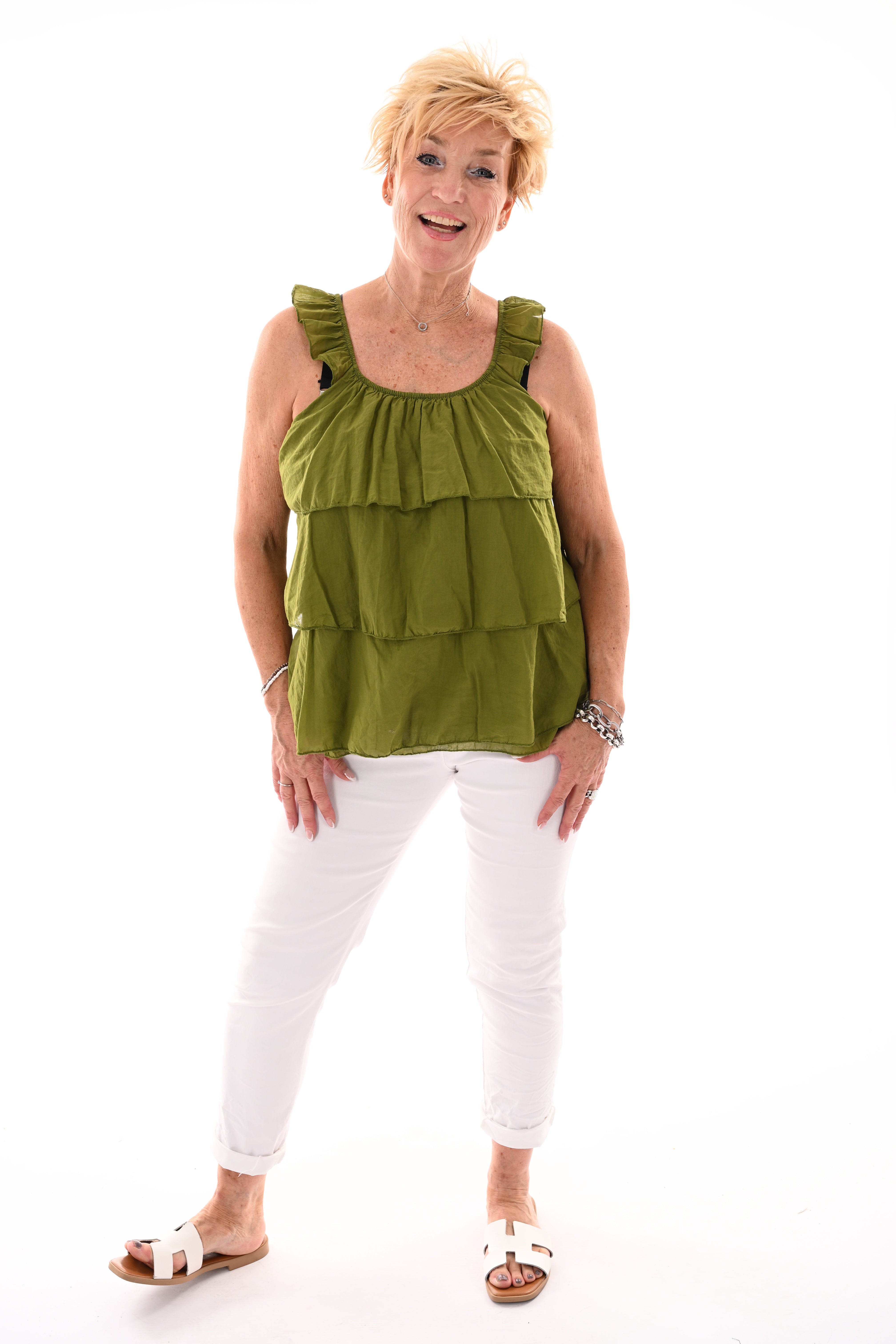 Top ruffle lagen uni lime