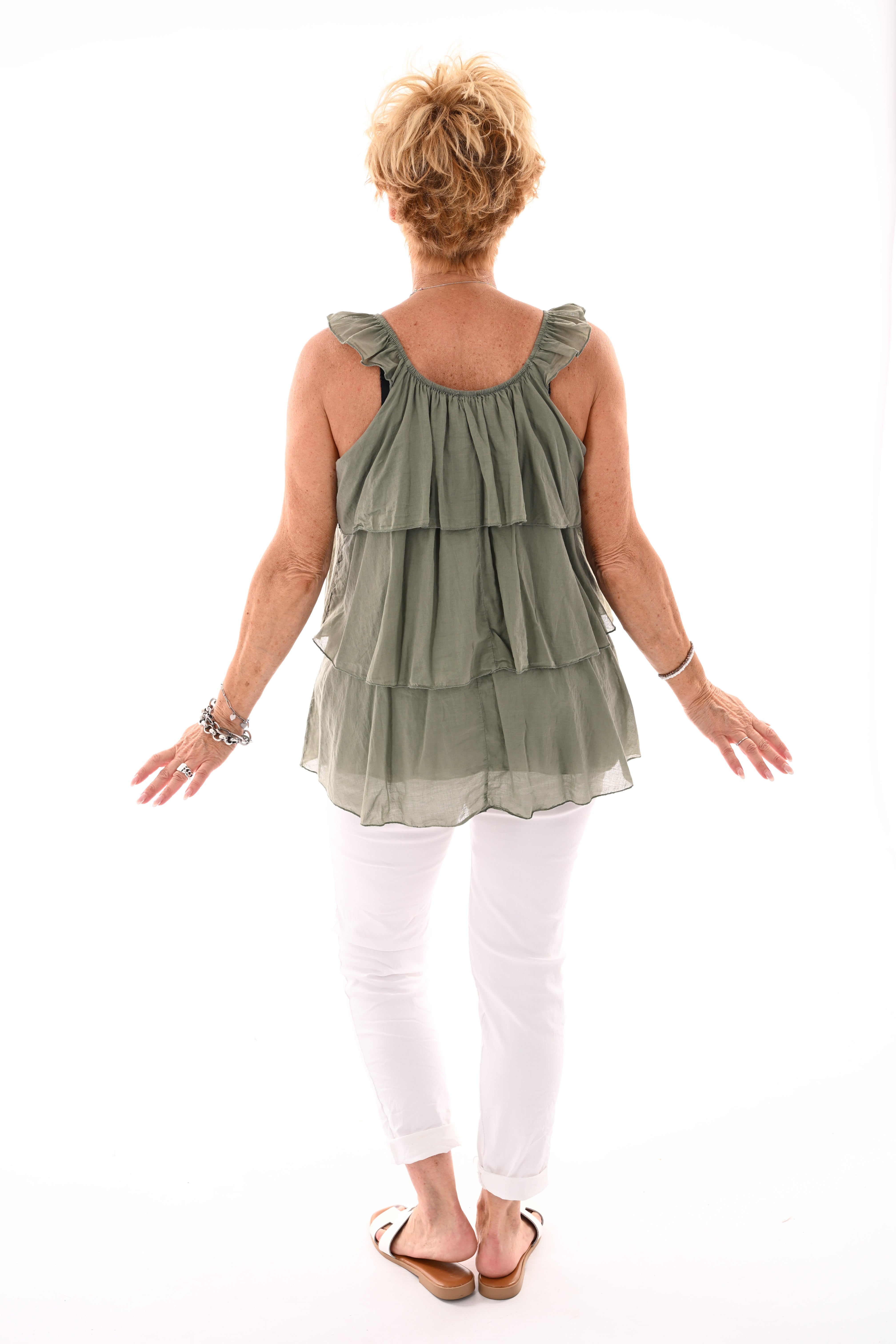 Top ruffle lagen uni legergroen