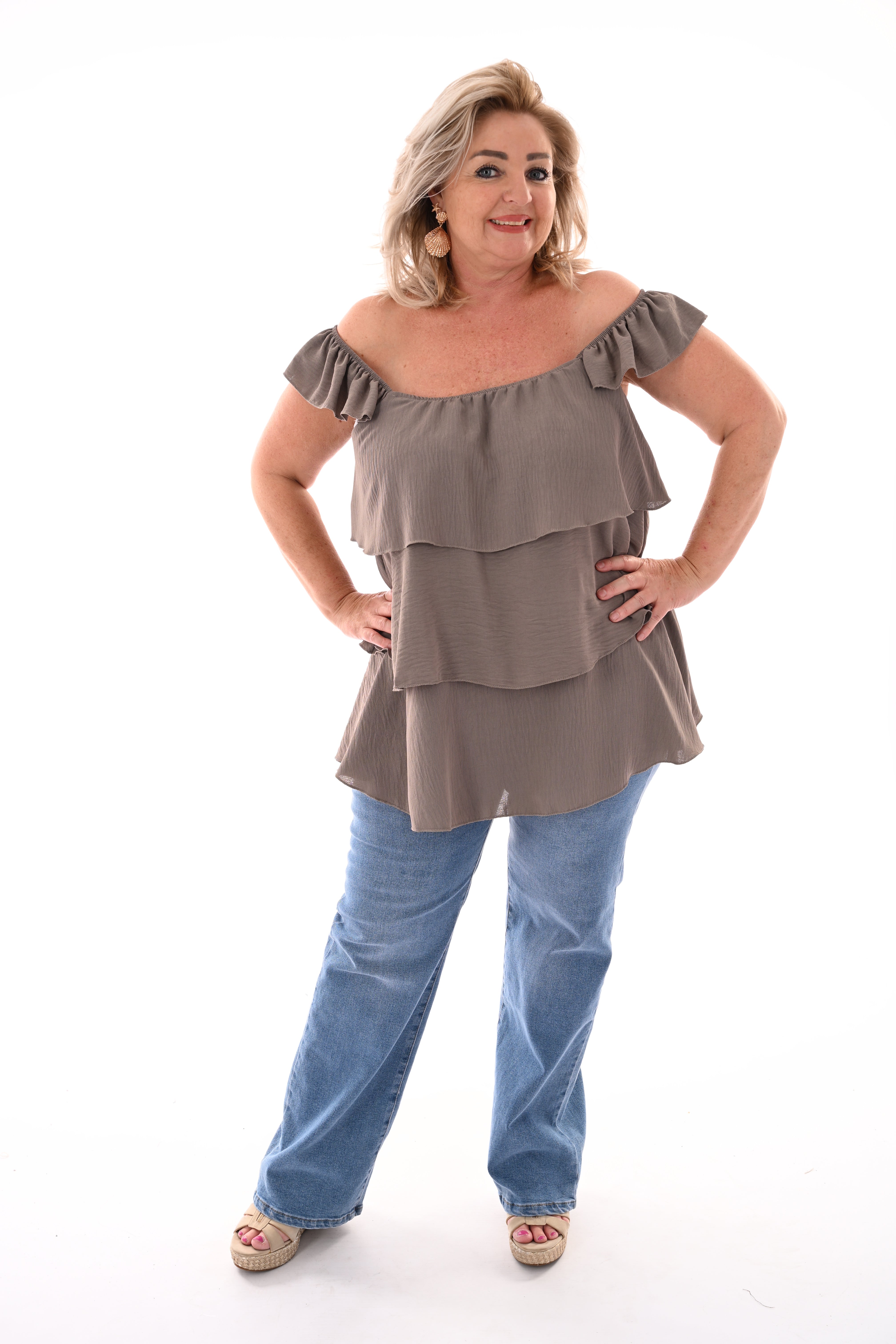 Top volant lagen uni taupe