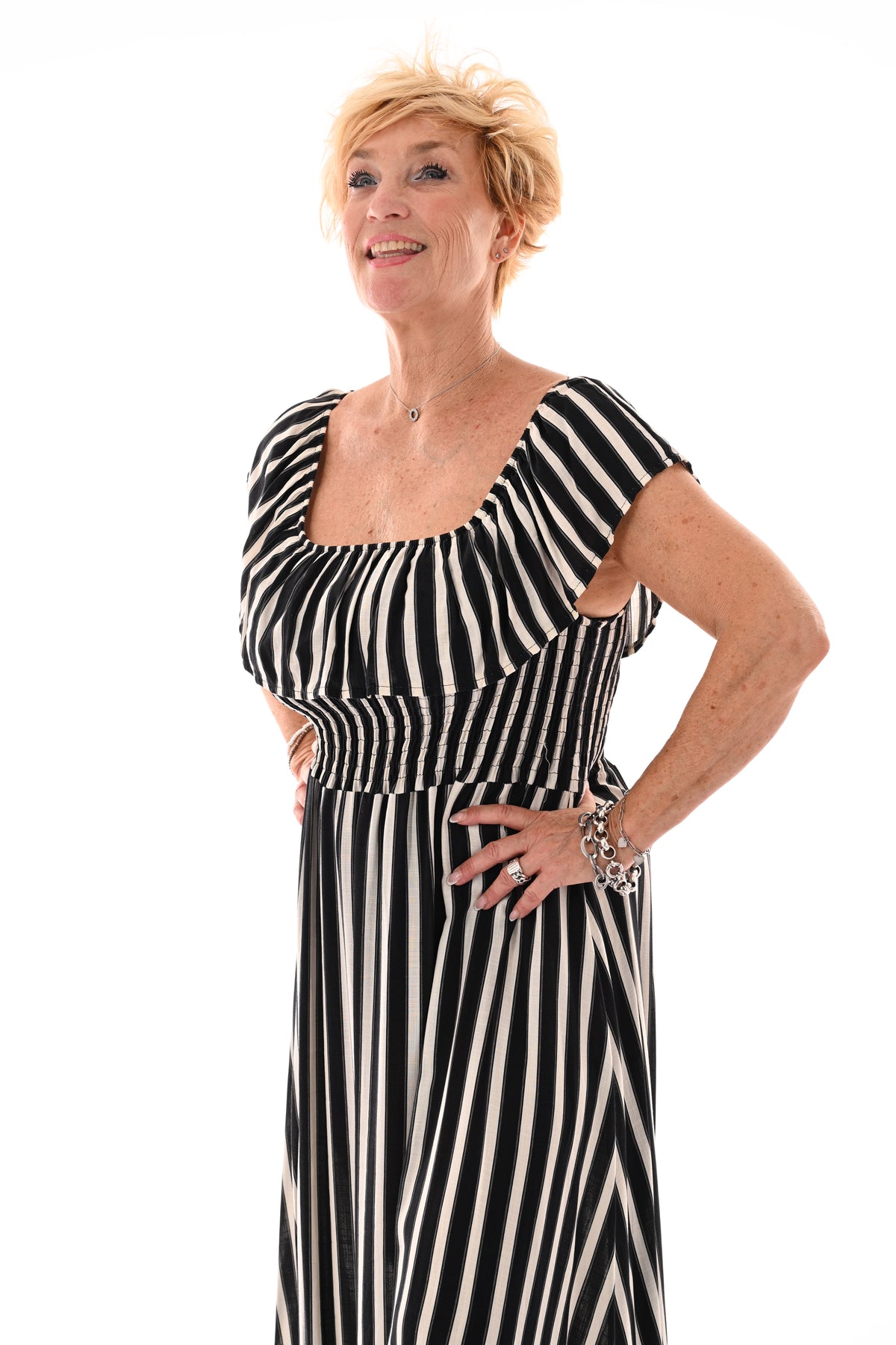 Off-shoulder jurk strepen zwart