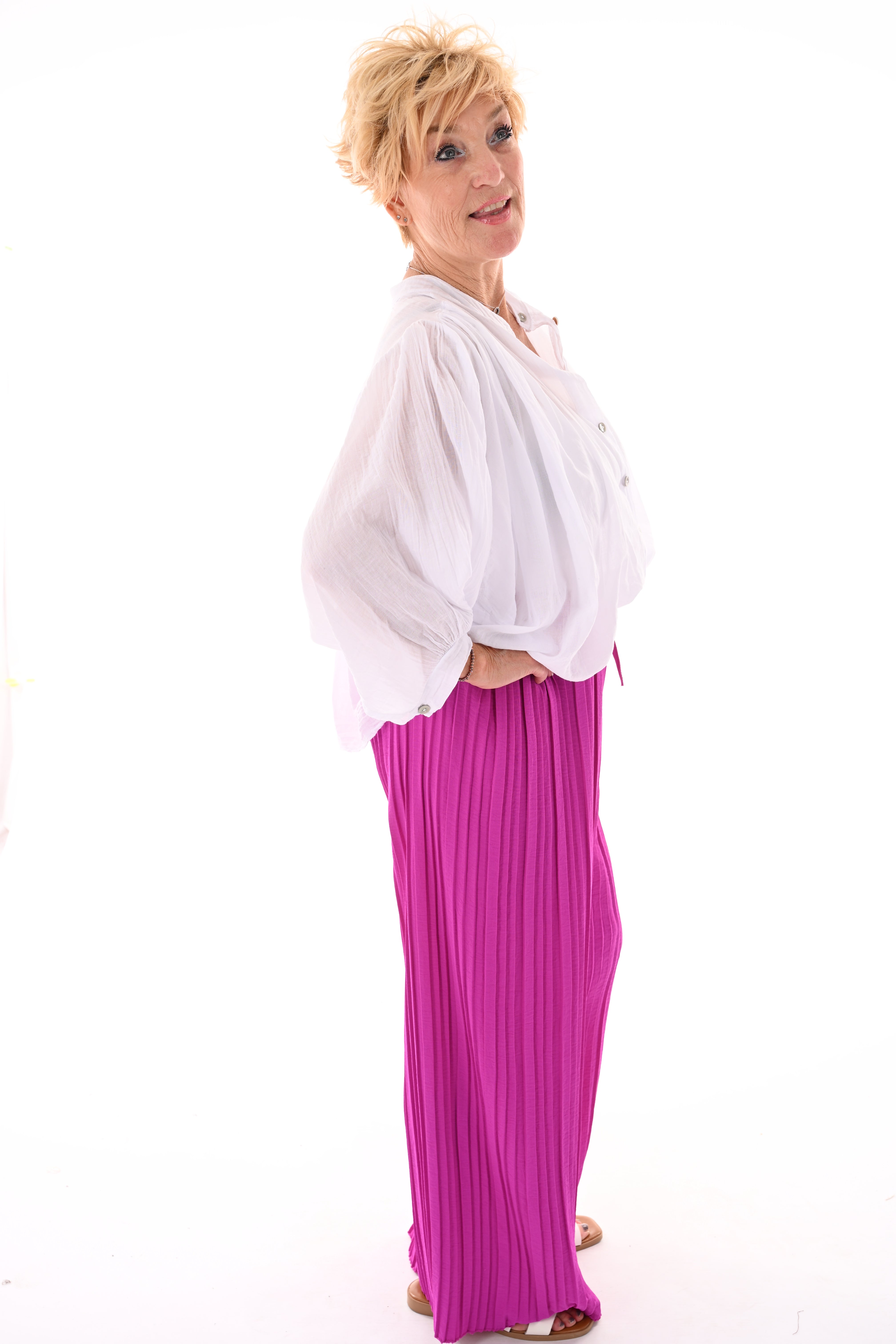 Korte blouse 3/4e mouwen uni wit