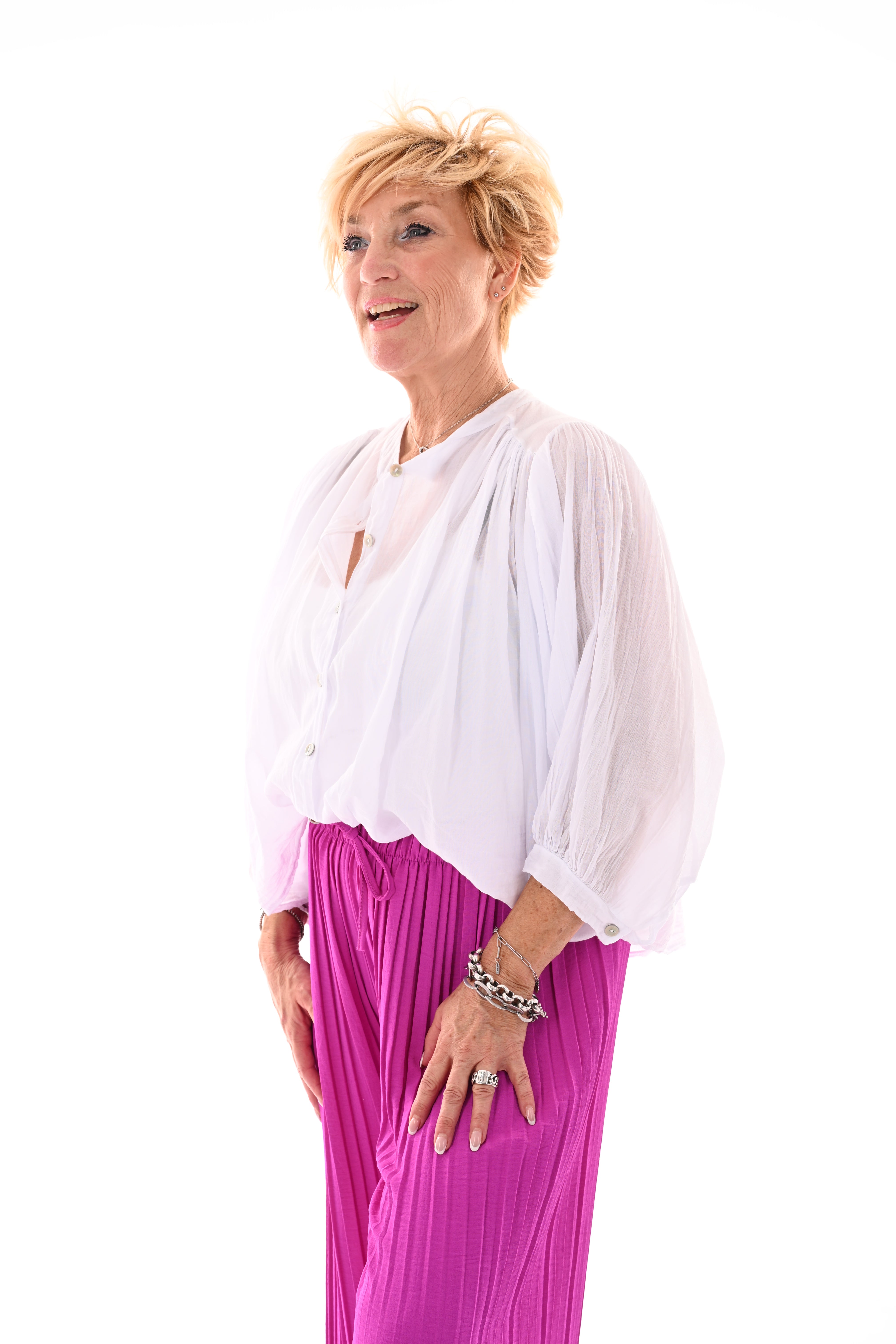 Korte blouse 3/4e mouwen uni wit