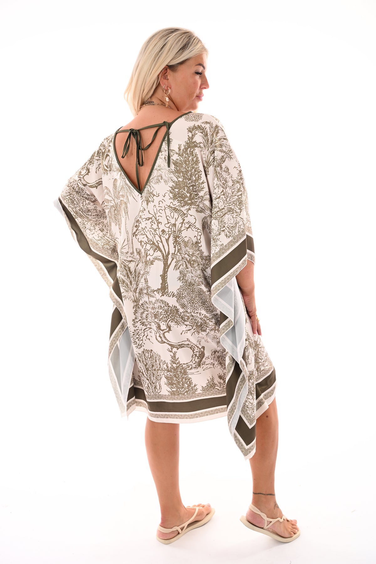 Jurk silky Toile de Jouy legergroen