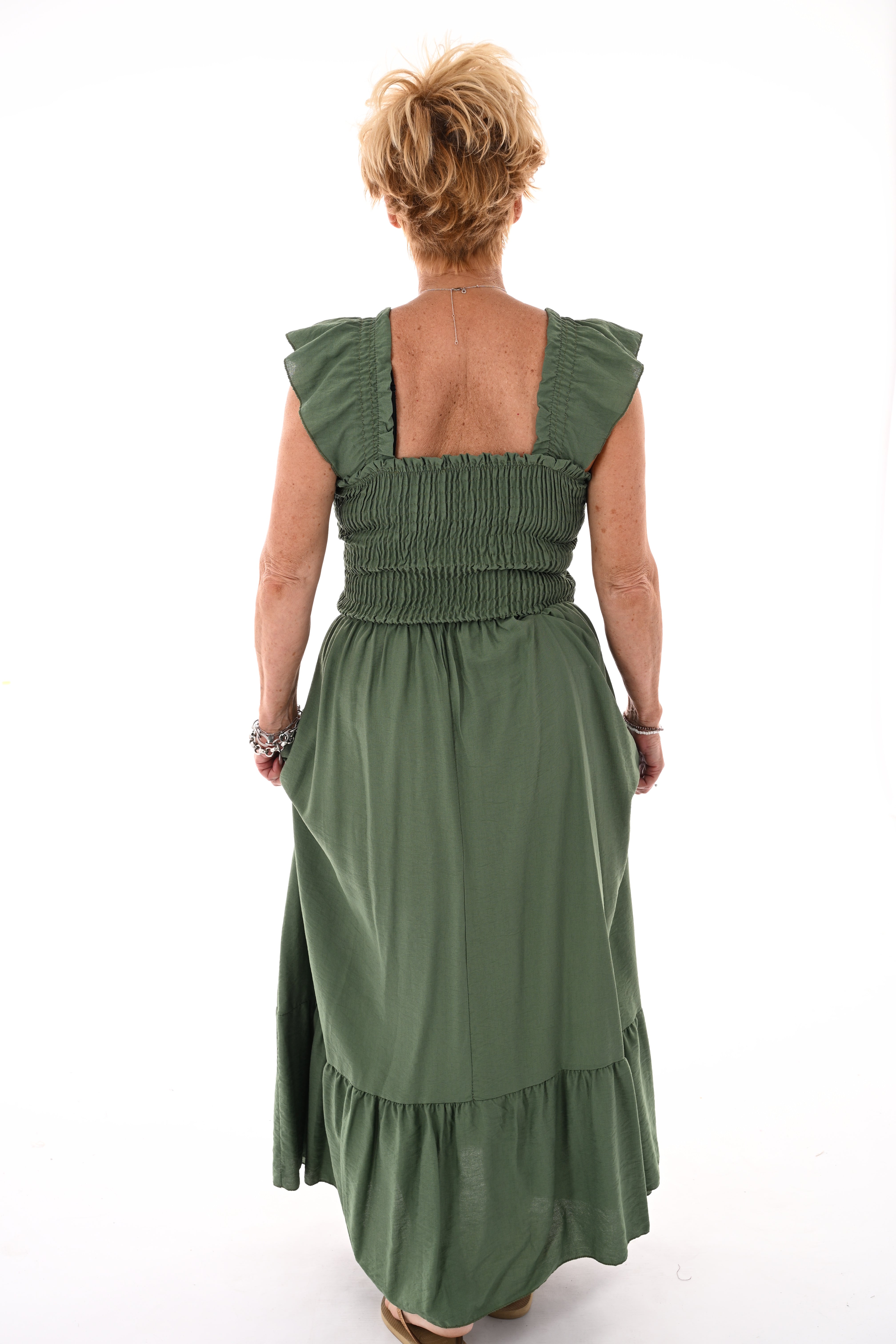Lange jurk smock top legergroen