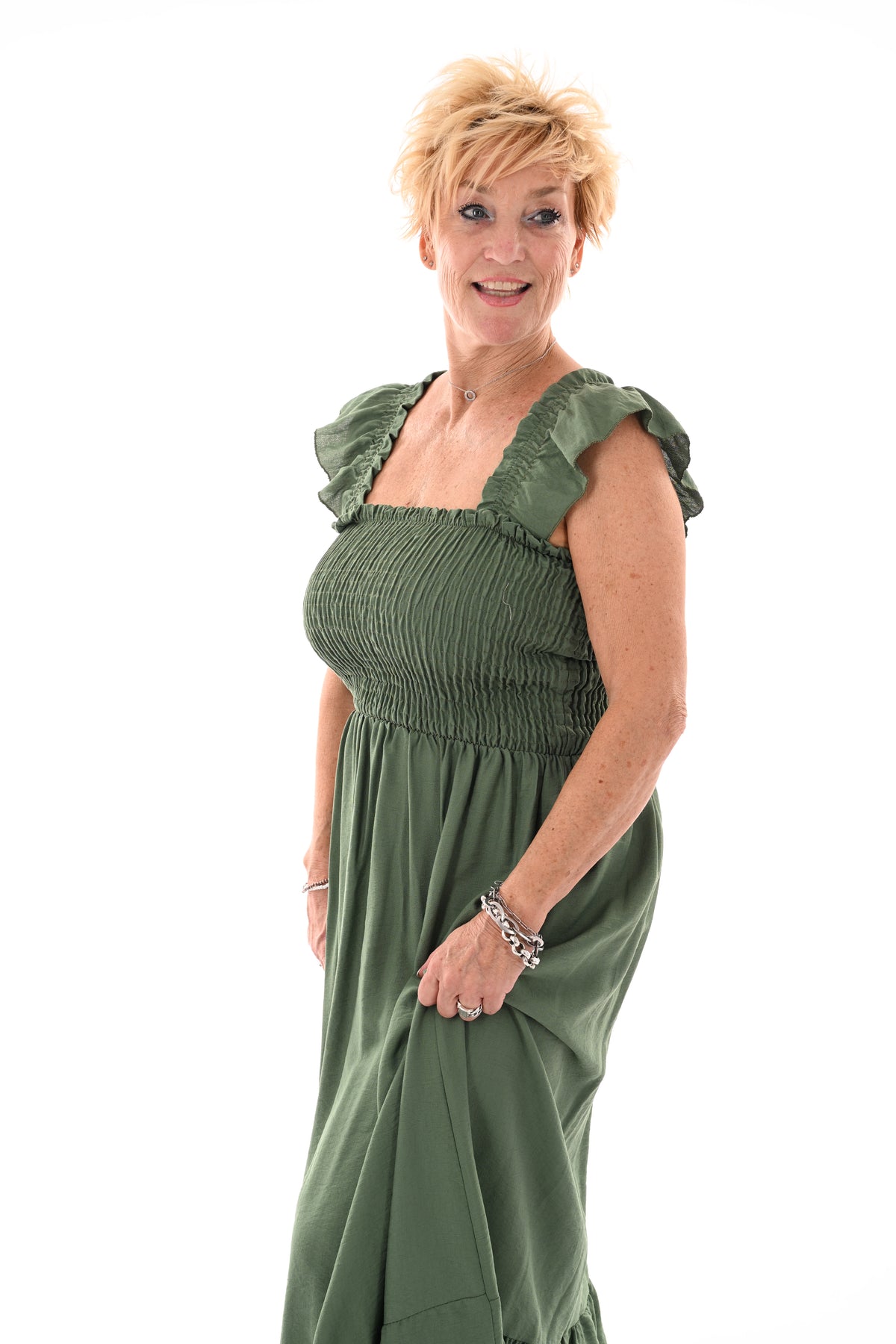 Lange jurk smock top legergroen
