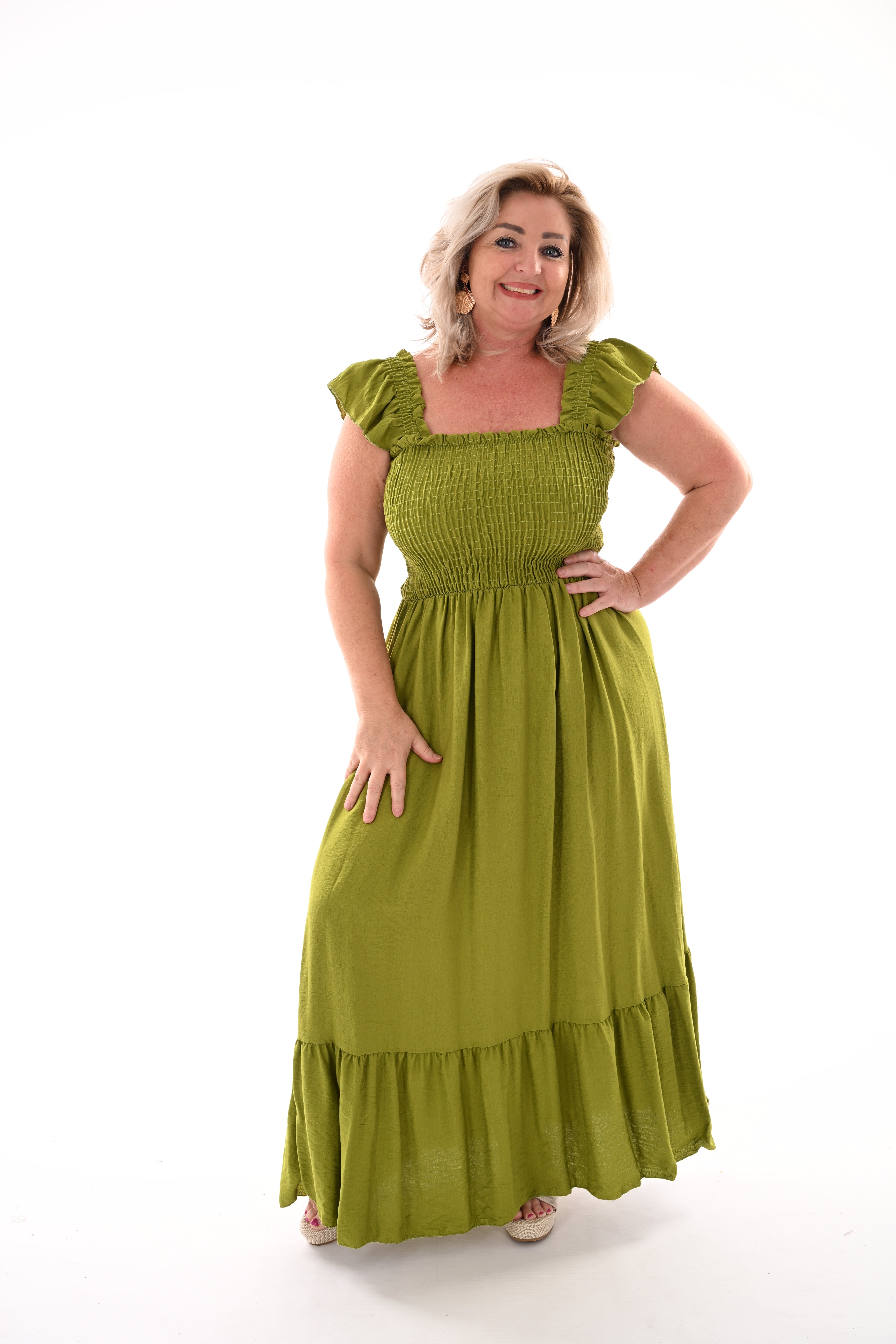 Lange jurk smock top lime
