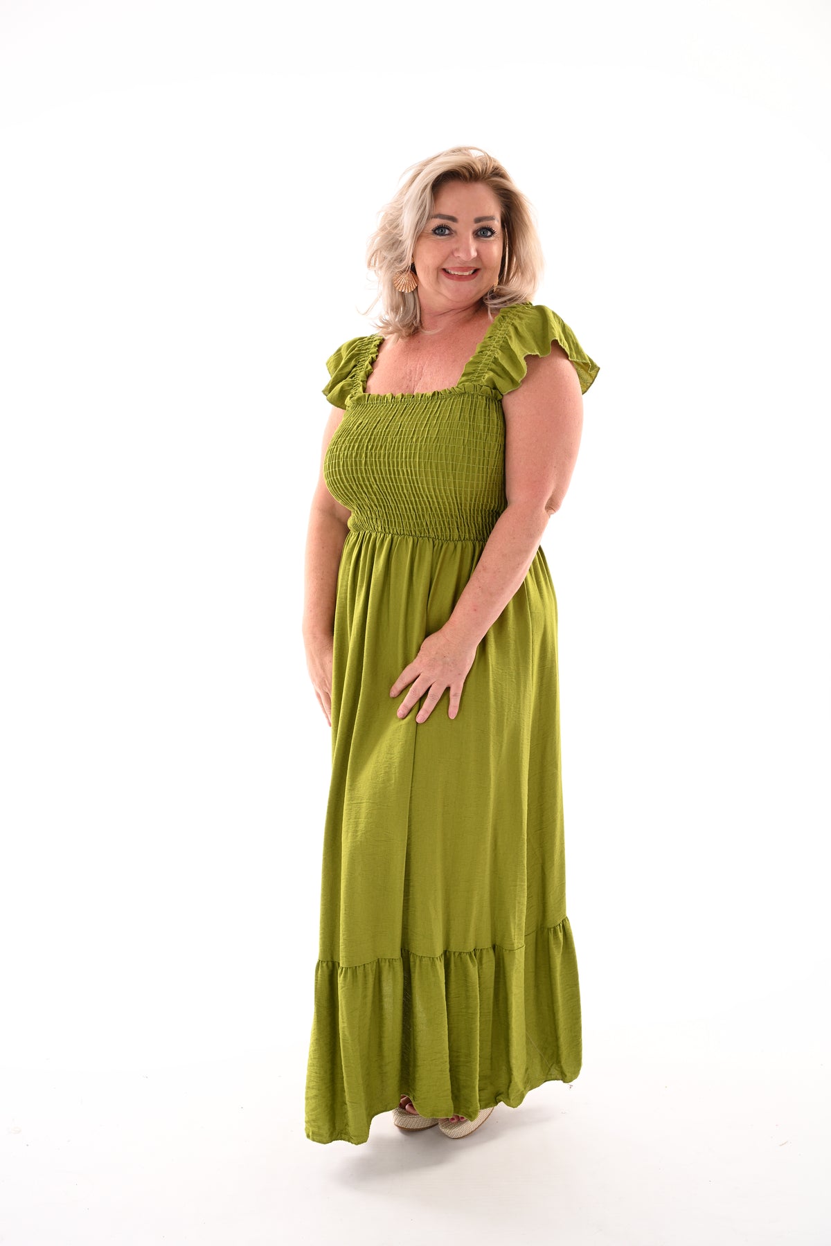 Lange jurk smock top lime