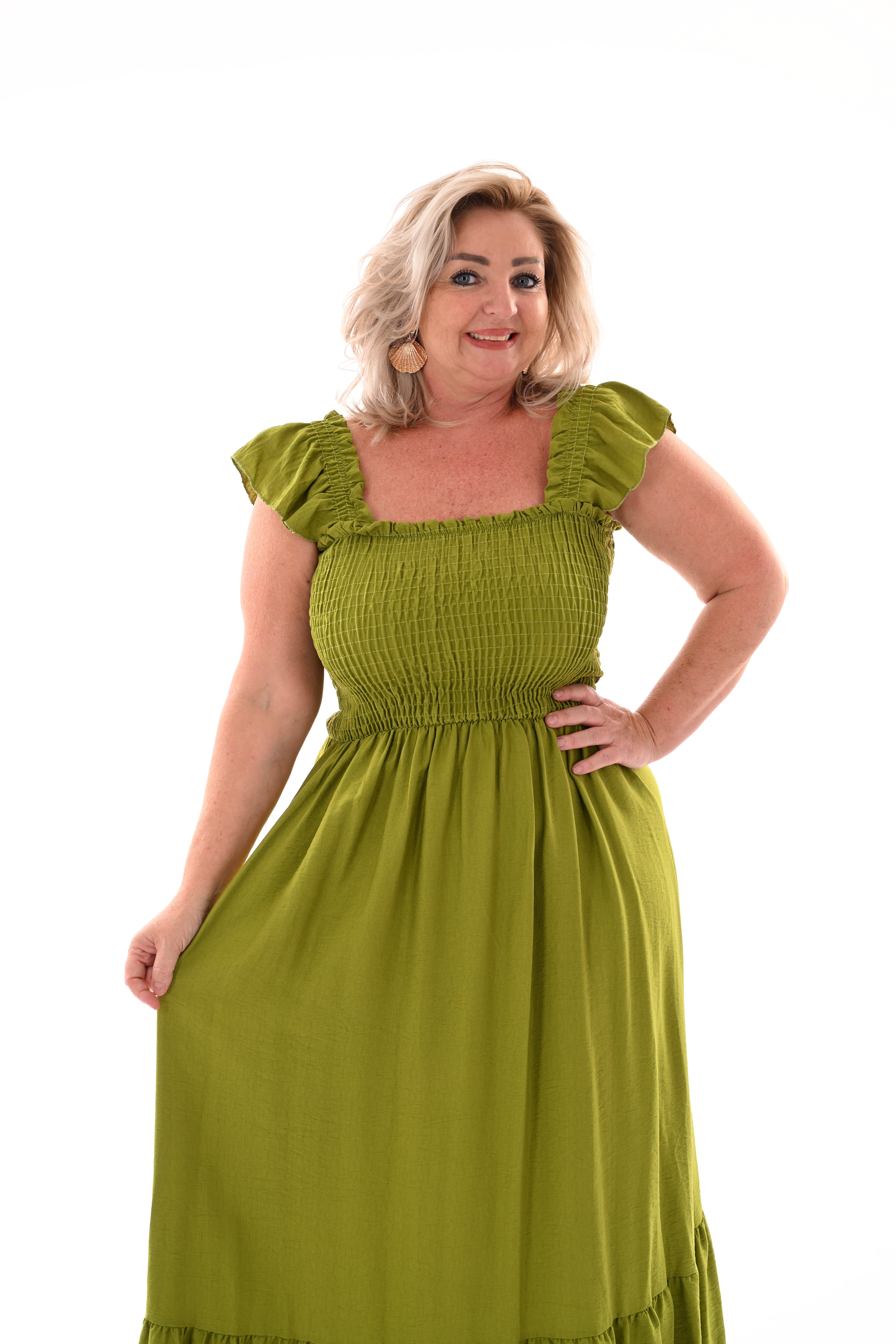 Lange jurk smock top lime