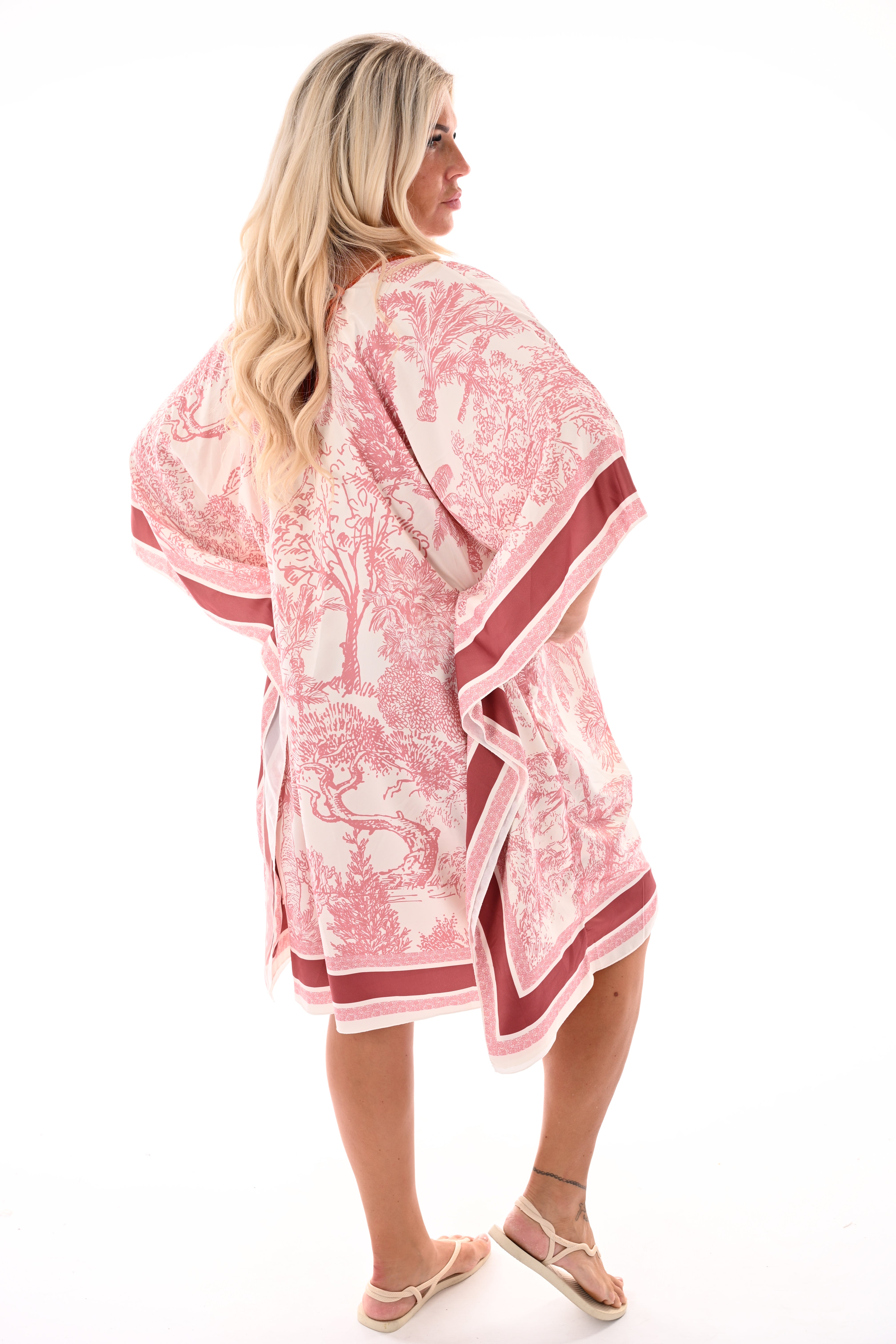 Jurk silky Toile de Jouy oudroze