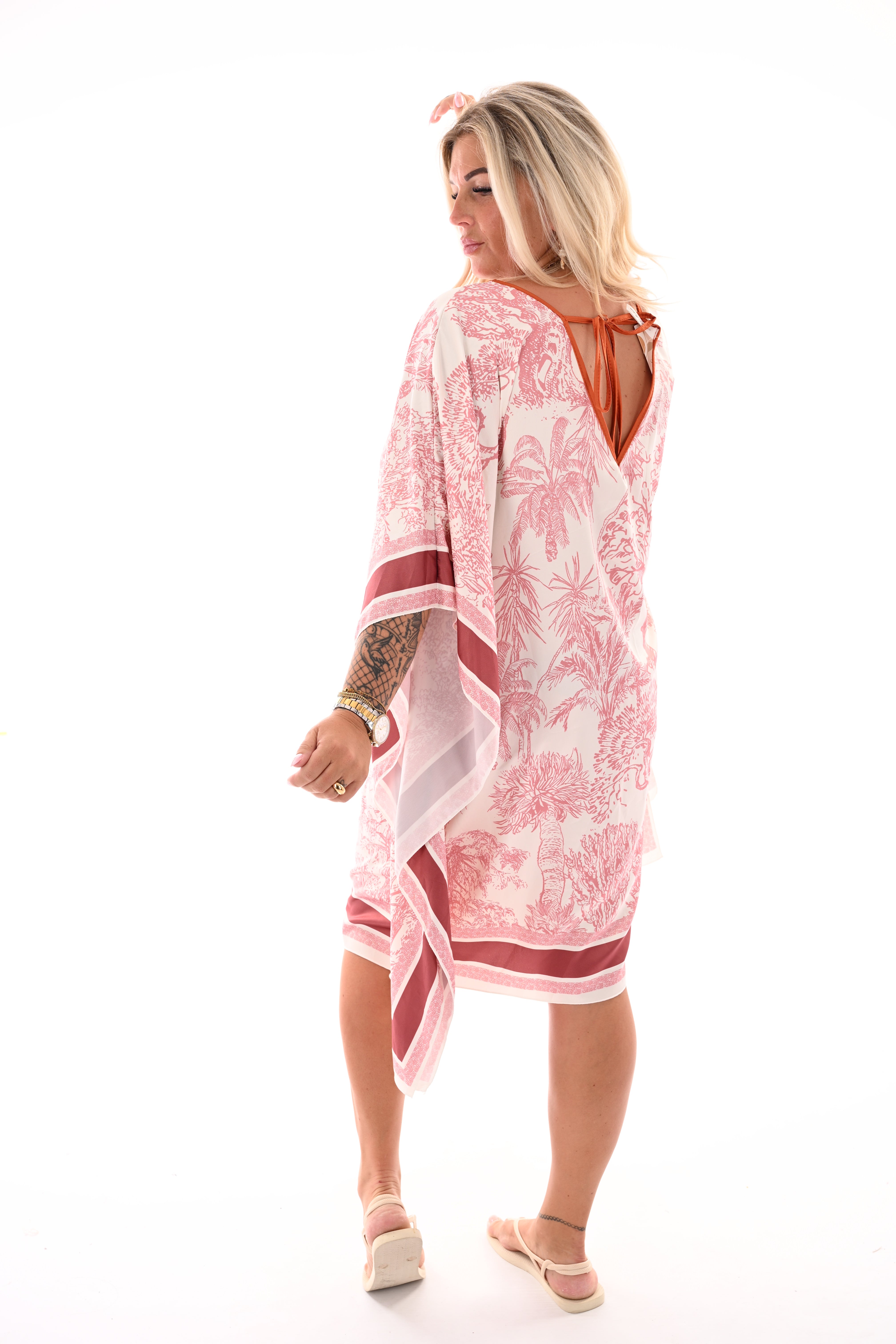 Jurk silky Toile de Jouy oudroze