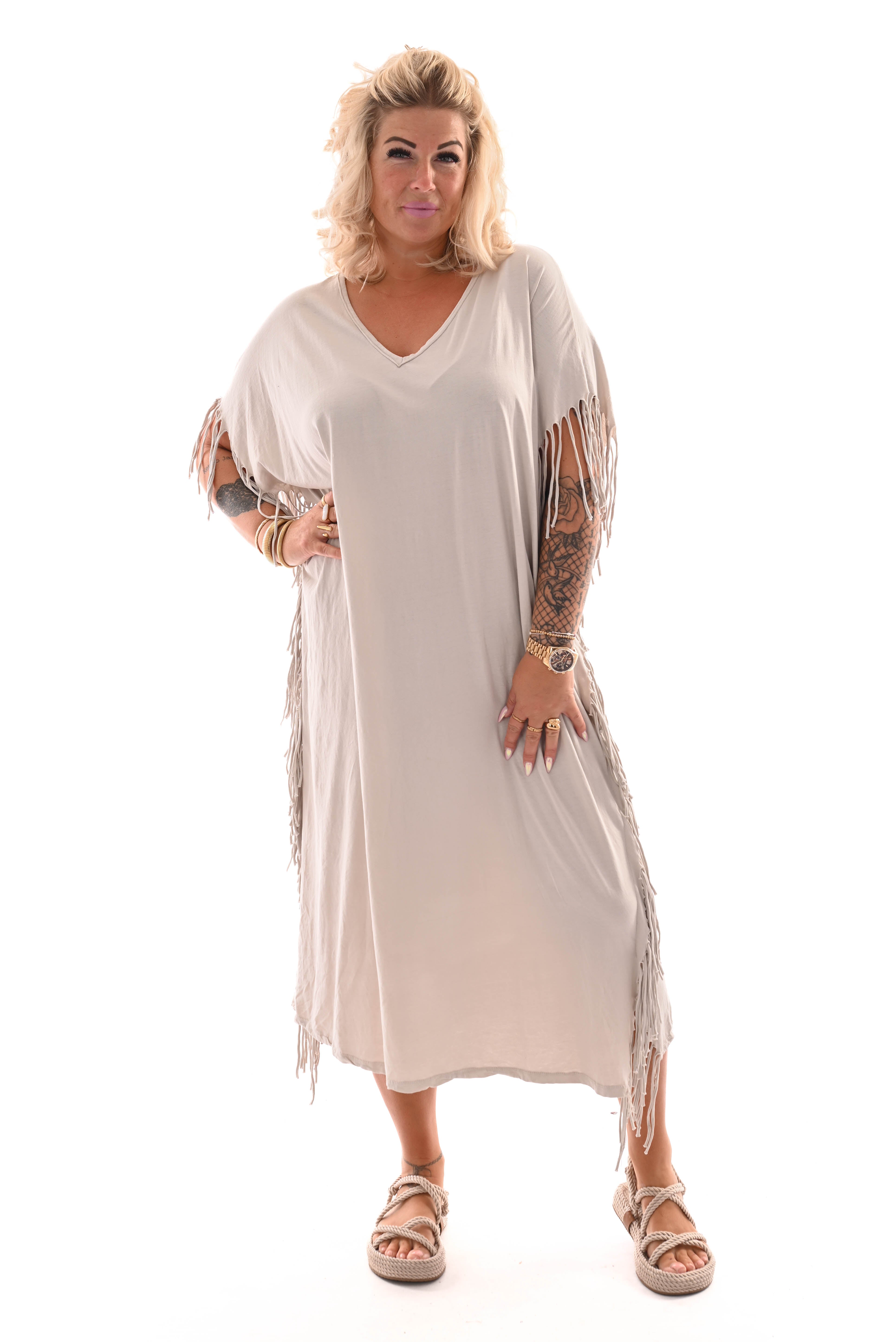T-shirt dress franjes beige
