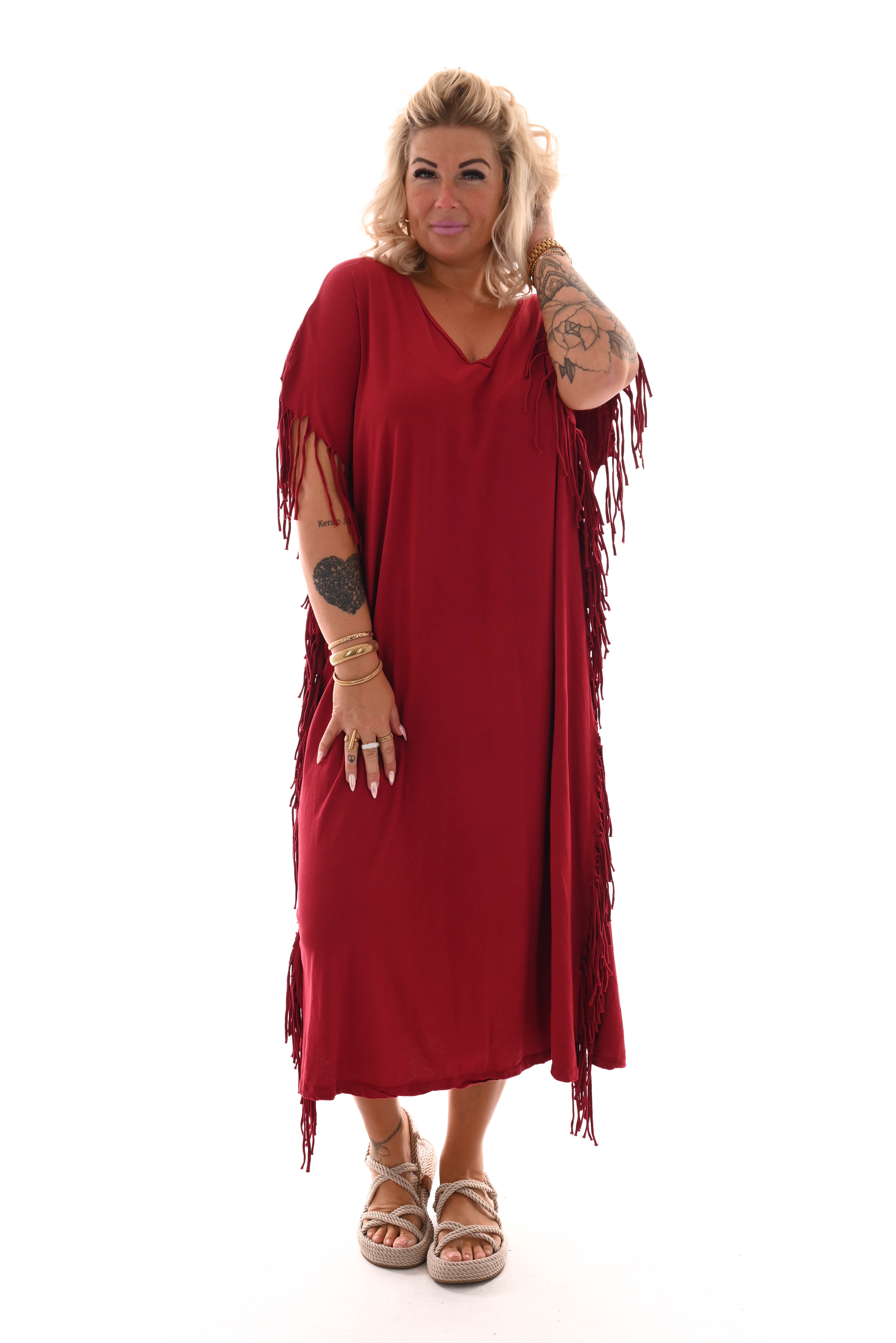 T-shirt dress franjes bordeaux