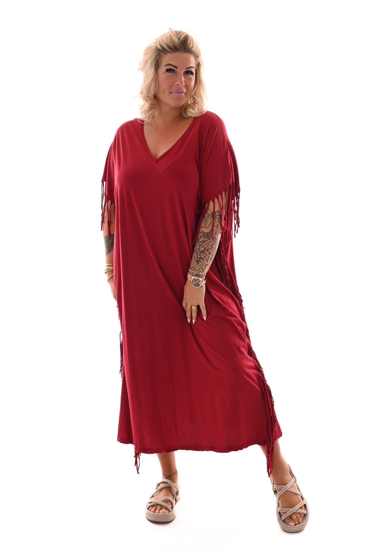 T-shirt dress franjes bordeaux