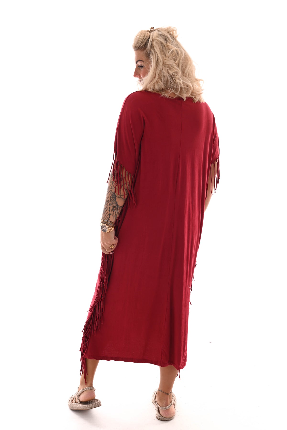 T-shirt dress franjes bordeaux