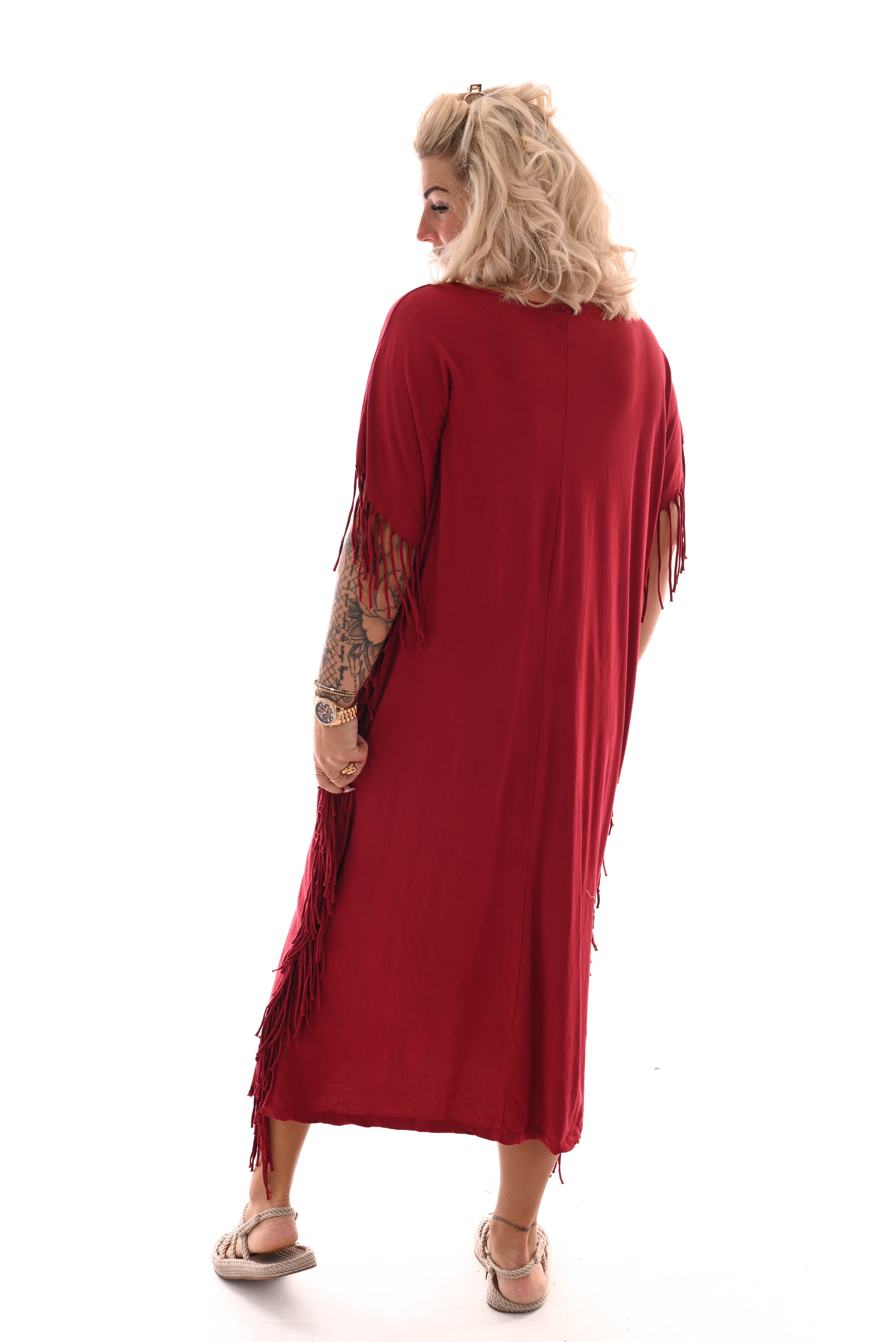 T-shirt dress franjes bordeaux