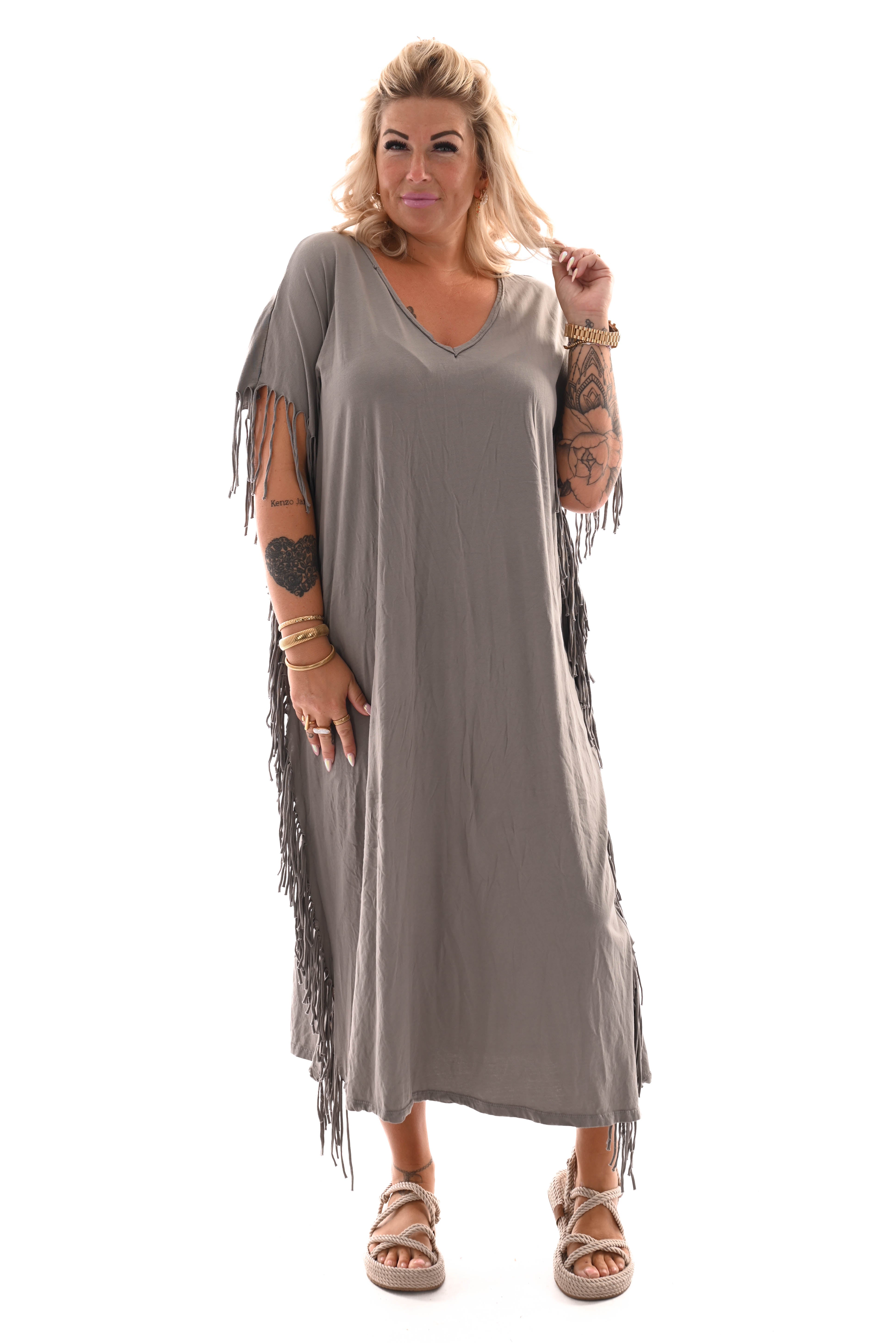 T-shirt dress franjes taupe