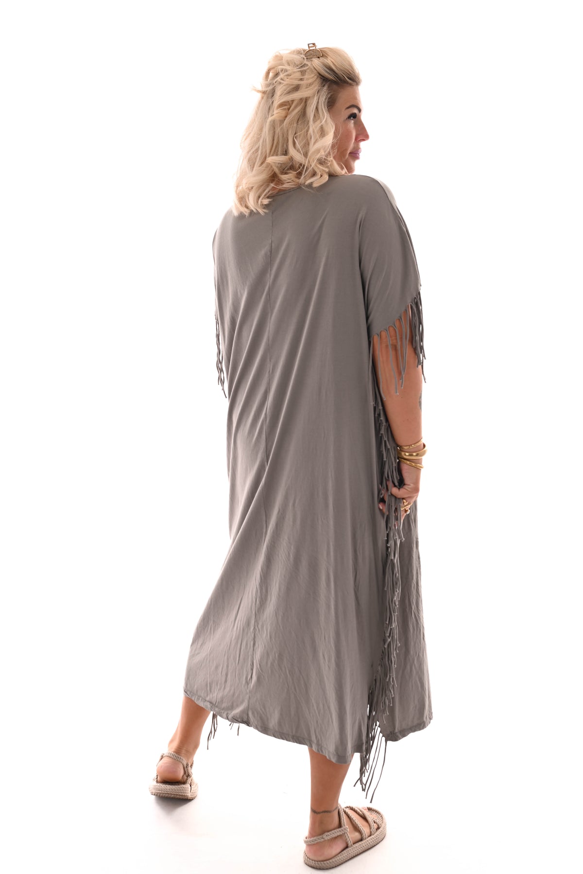 T-shirt dress franjes taupe