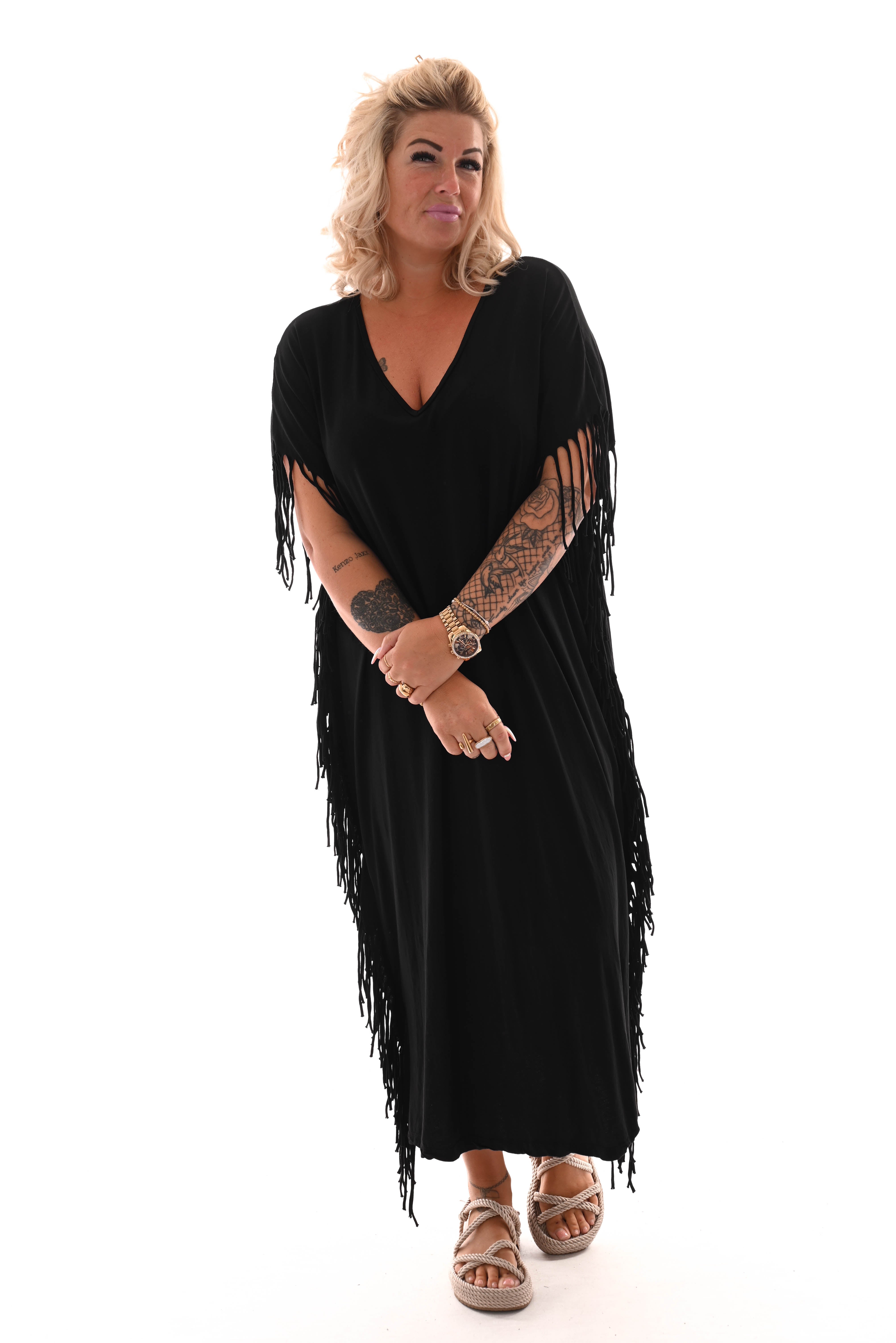 T-shirt dress franjes zwart