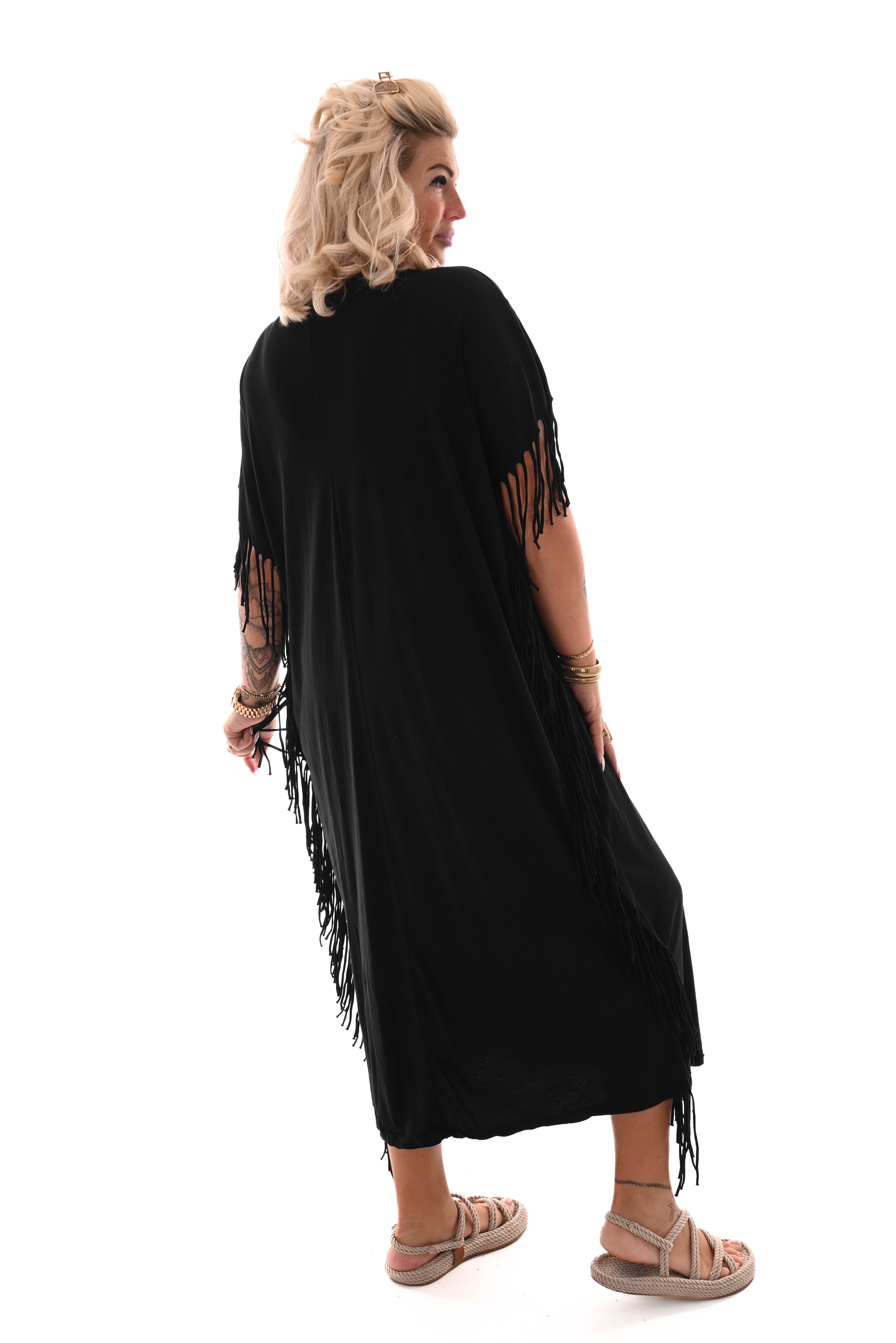 T-shirt dress franjes zwart