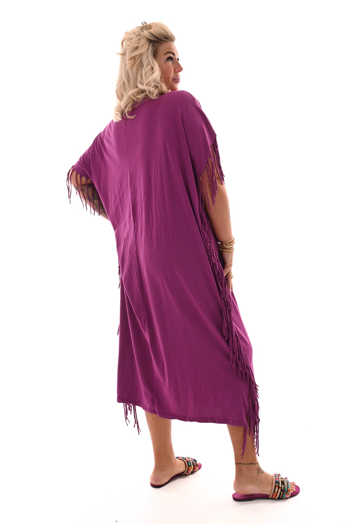 T-shirt dress franjes cyclaam