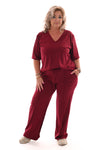 Tweedelig set travel v-hals uni bordeaux