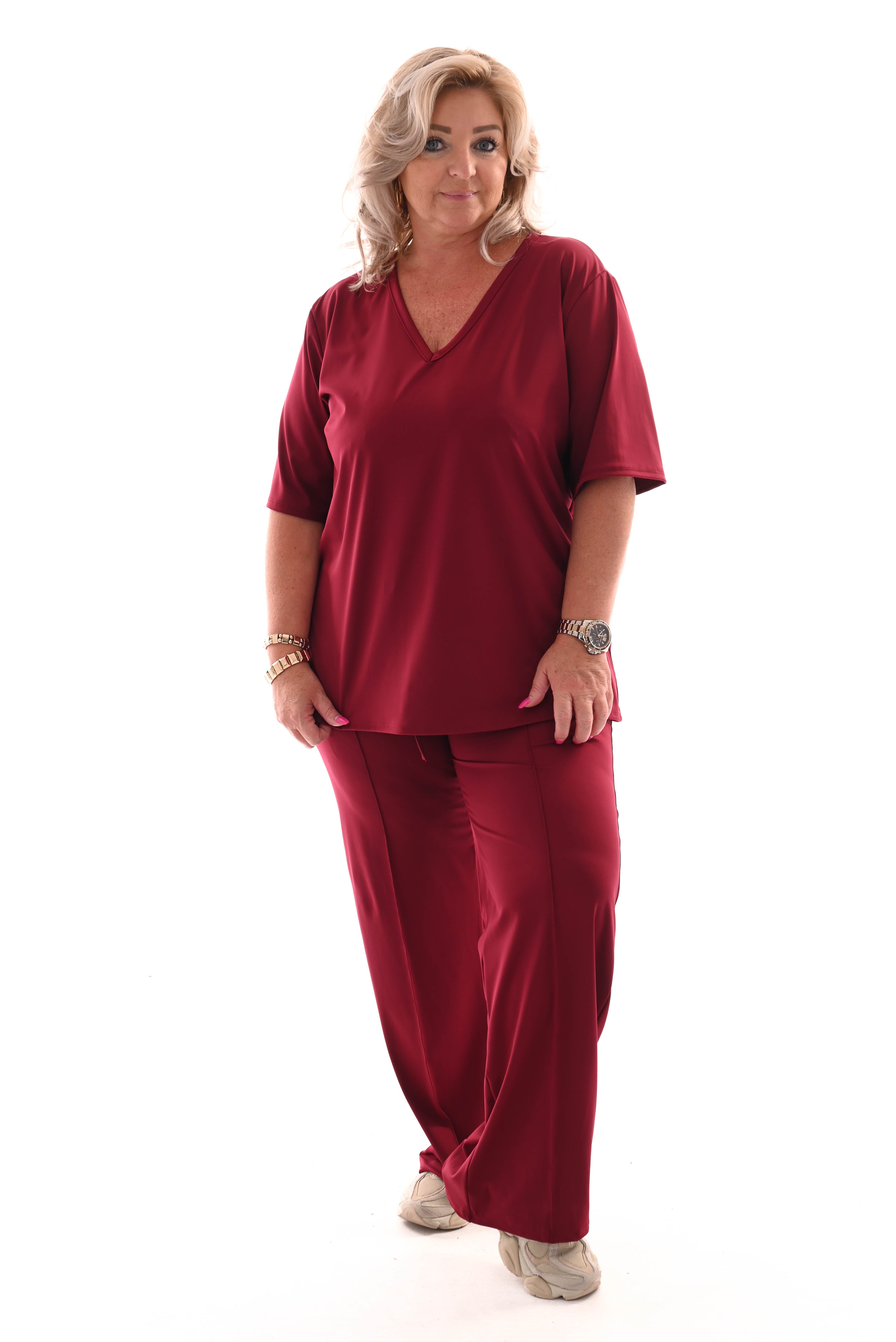 Tweedelig set travel v-hals uni bordeaux