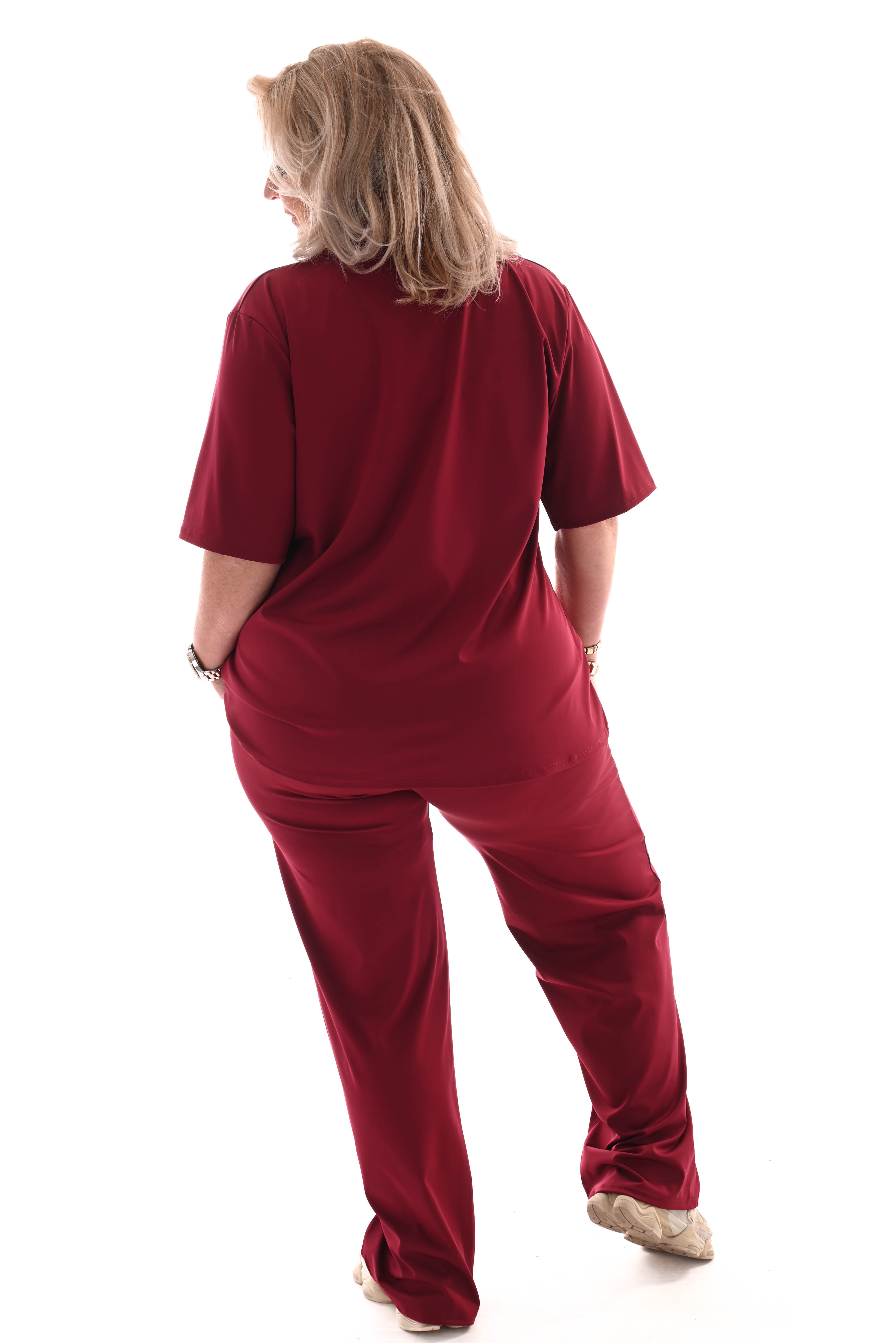 Tweedelig set travel v-hals uni bordeaux