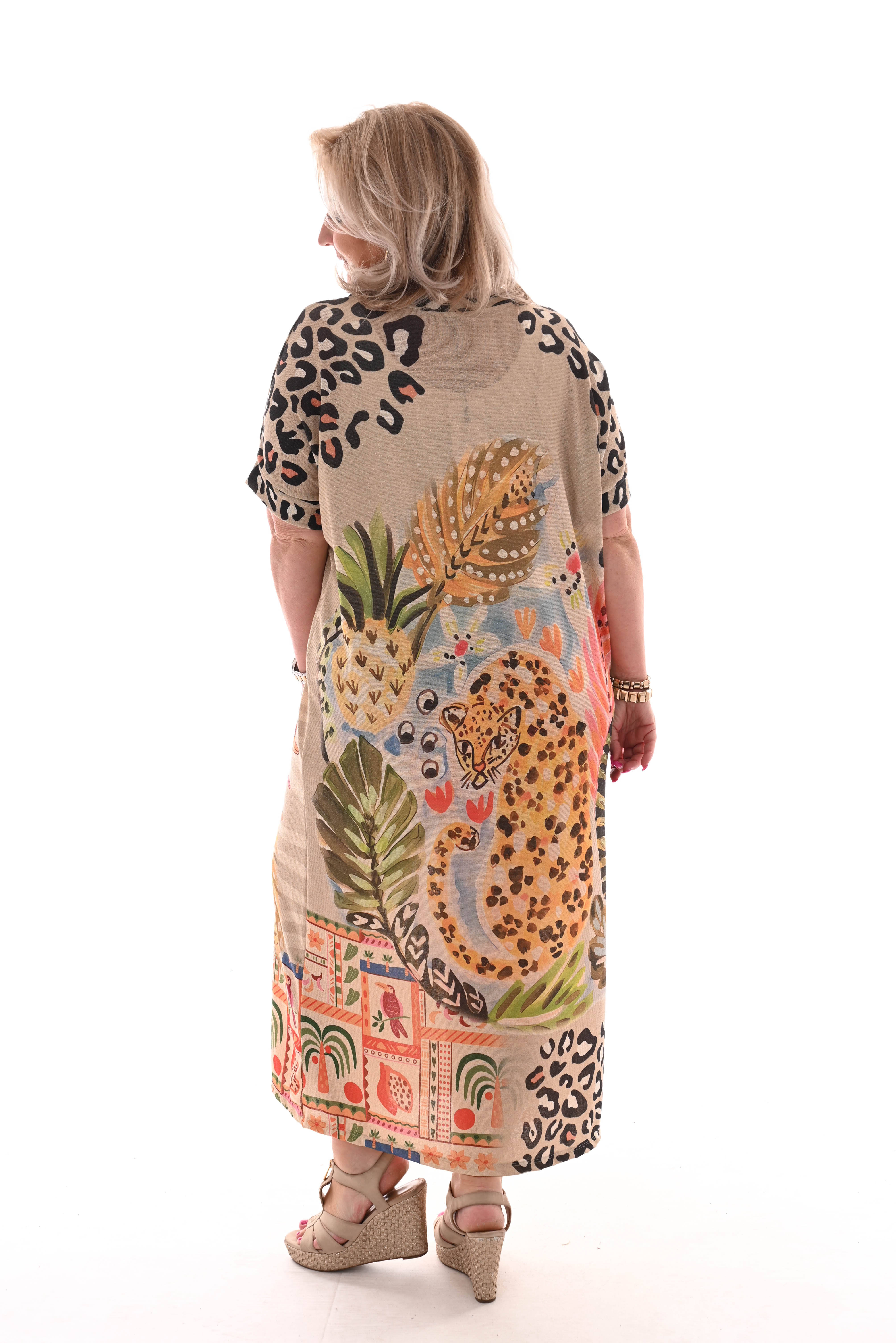 Jurk korte mouwen met zon 'Cuentos' beige
