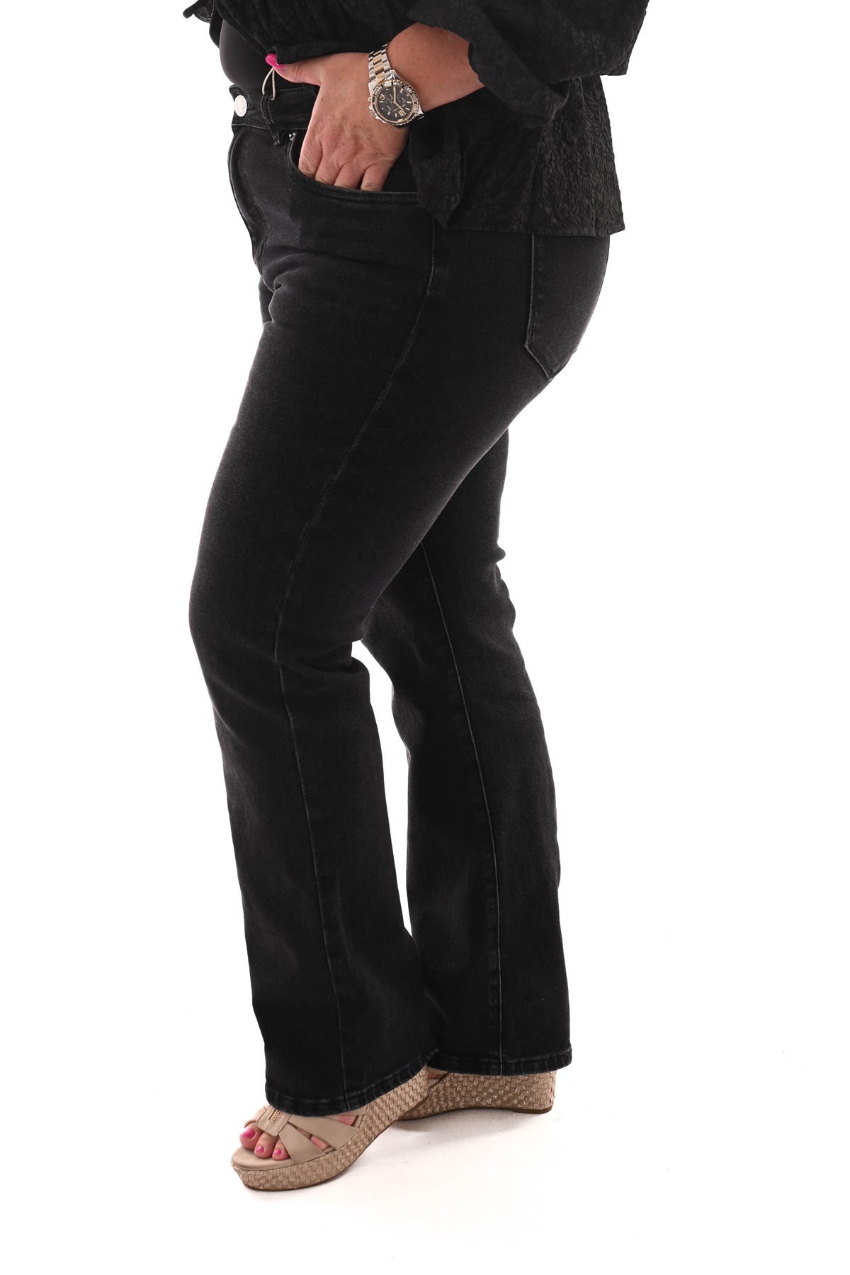 Norfy jeans straight leg high waist zwart