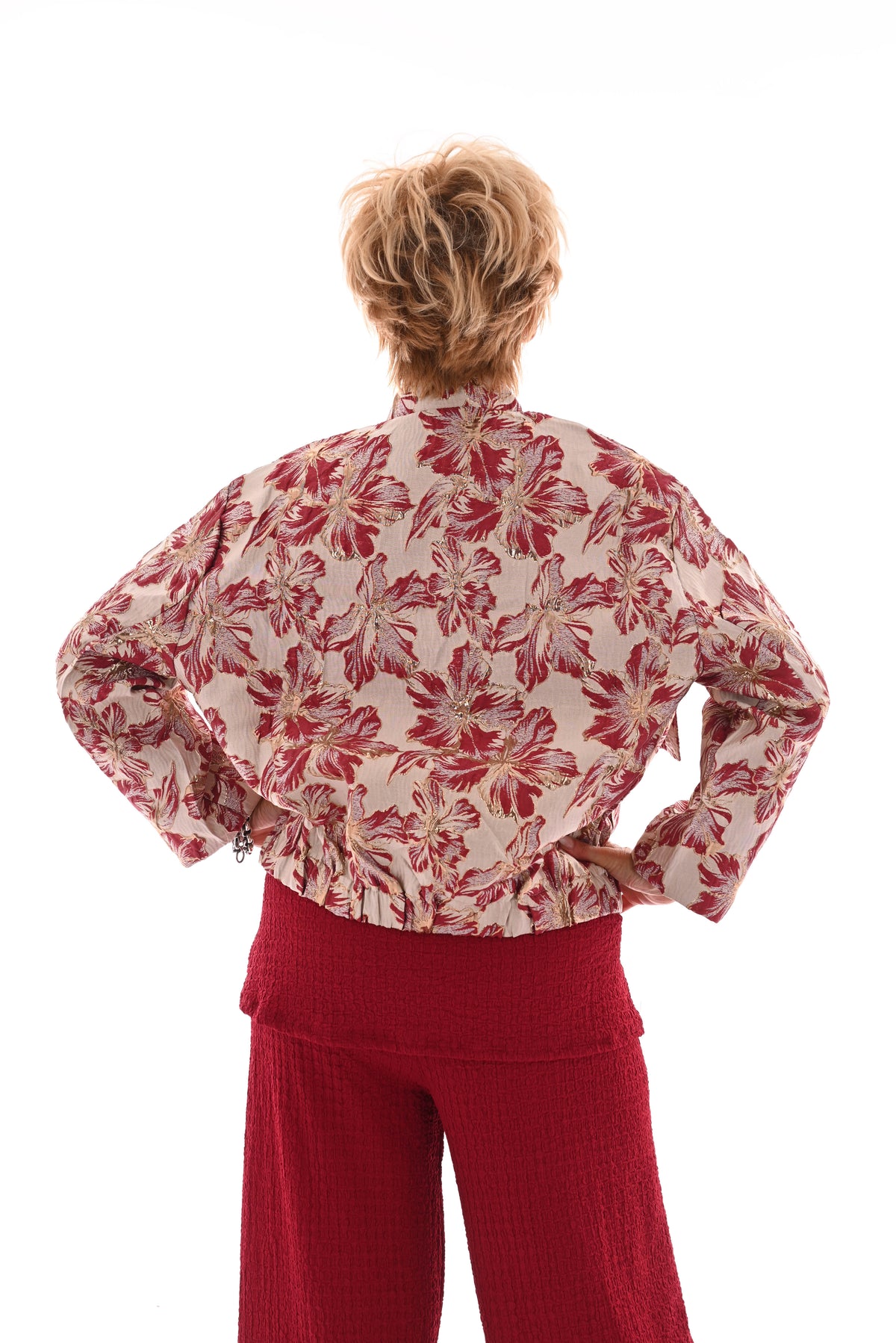 Bomber shine bloemen goud/rood