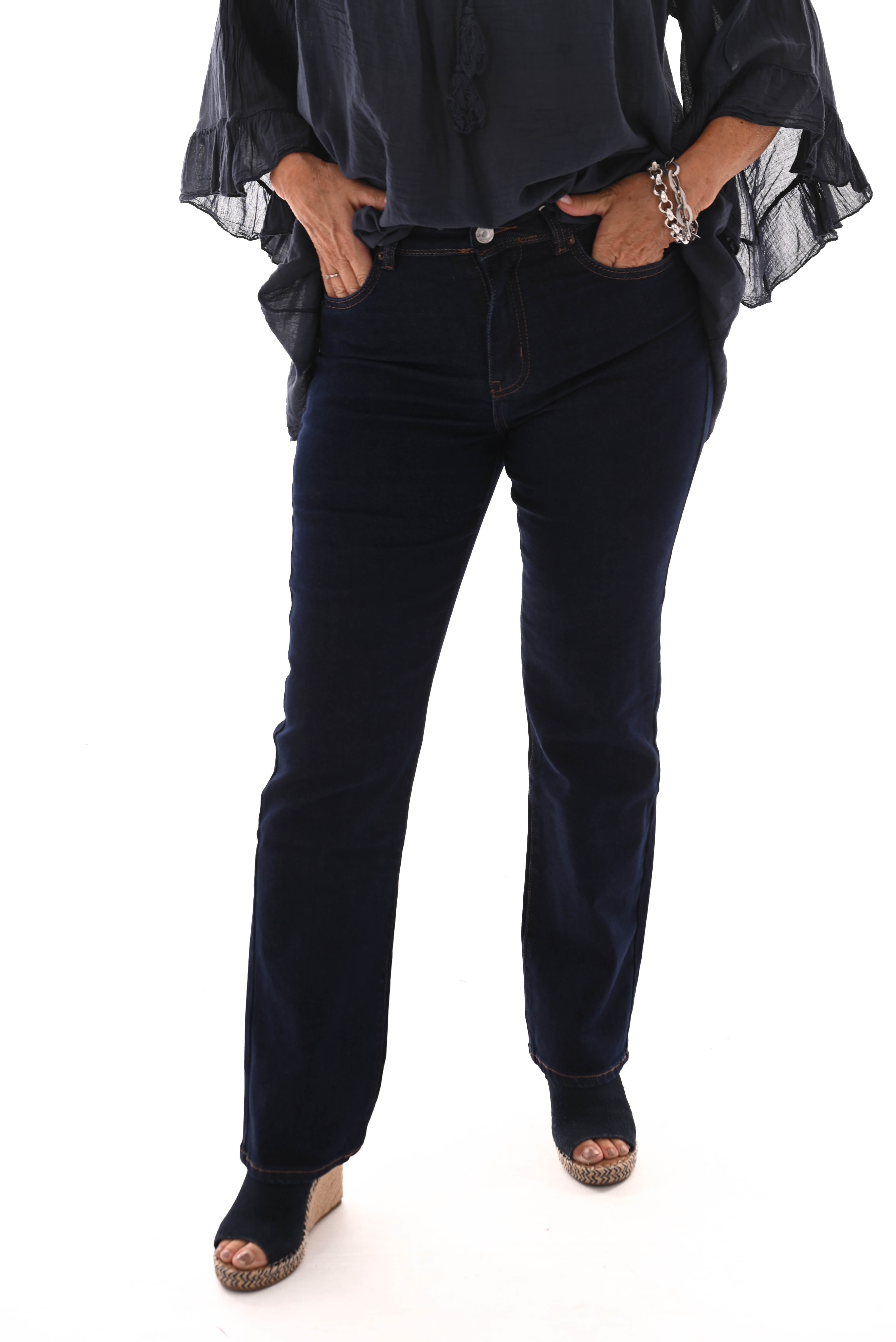Norfy jeans straight leg high waist donkerblauw
