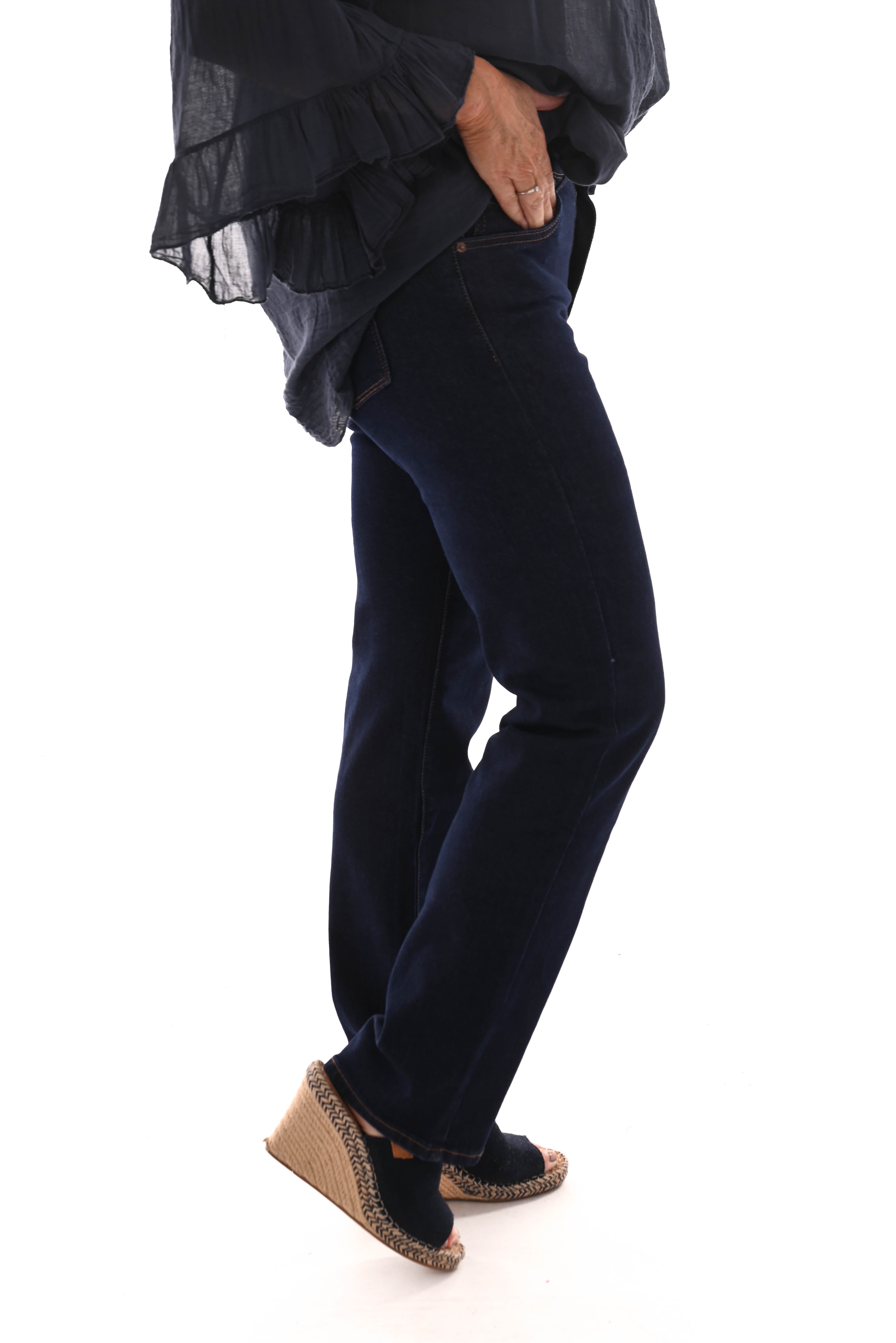 Norfy jeans straight leg high waist donkerblauw