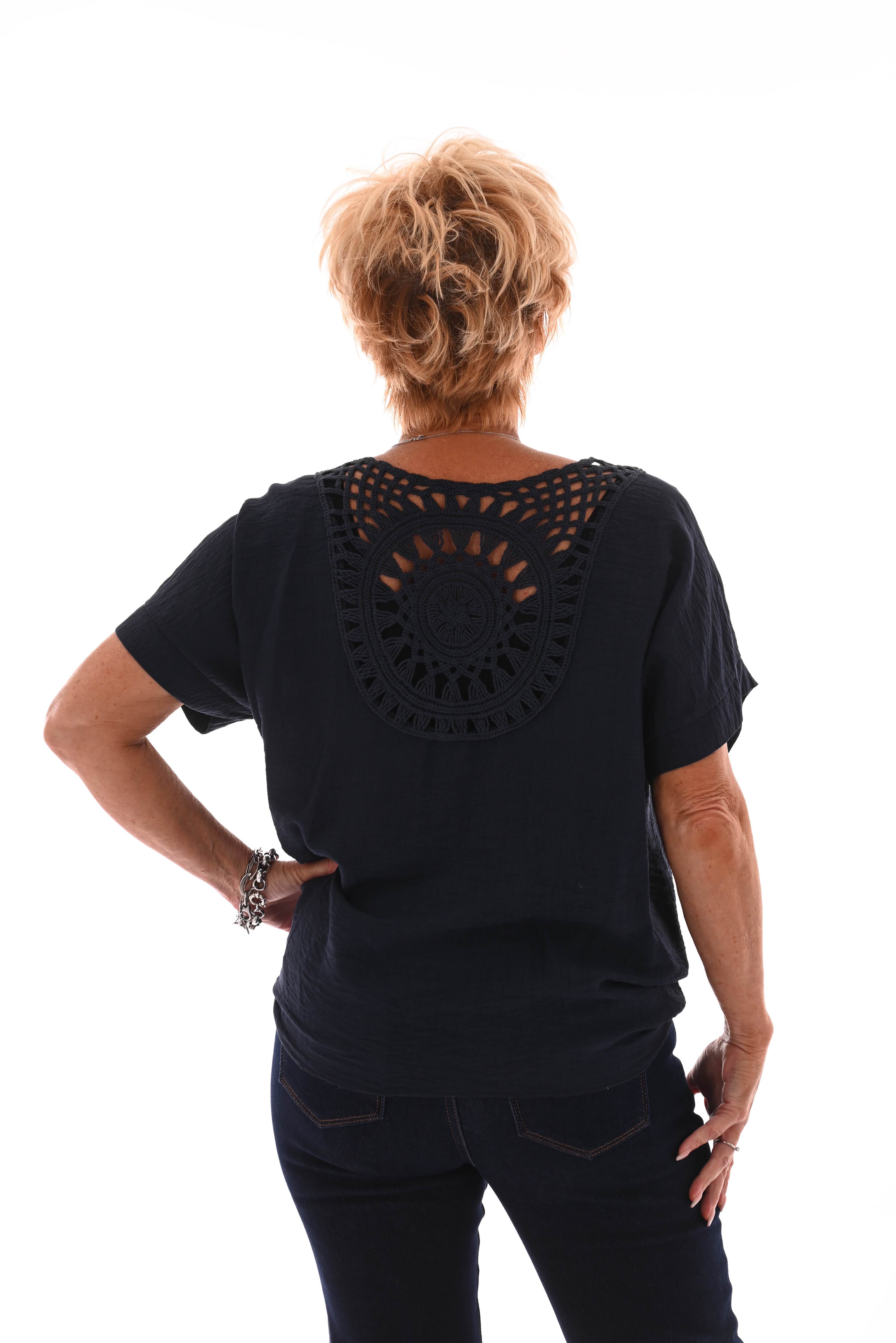 Top gehaakte rug met knoop marineblauw