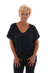Top gehaakte rug met knoop marineblauw