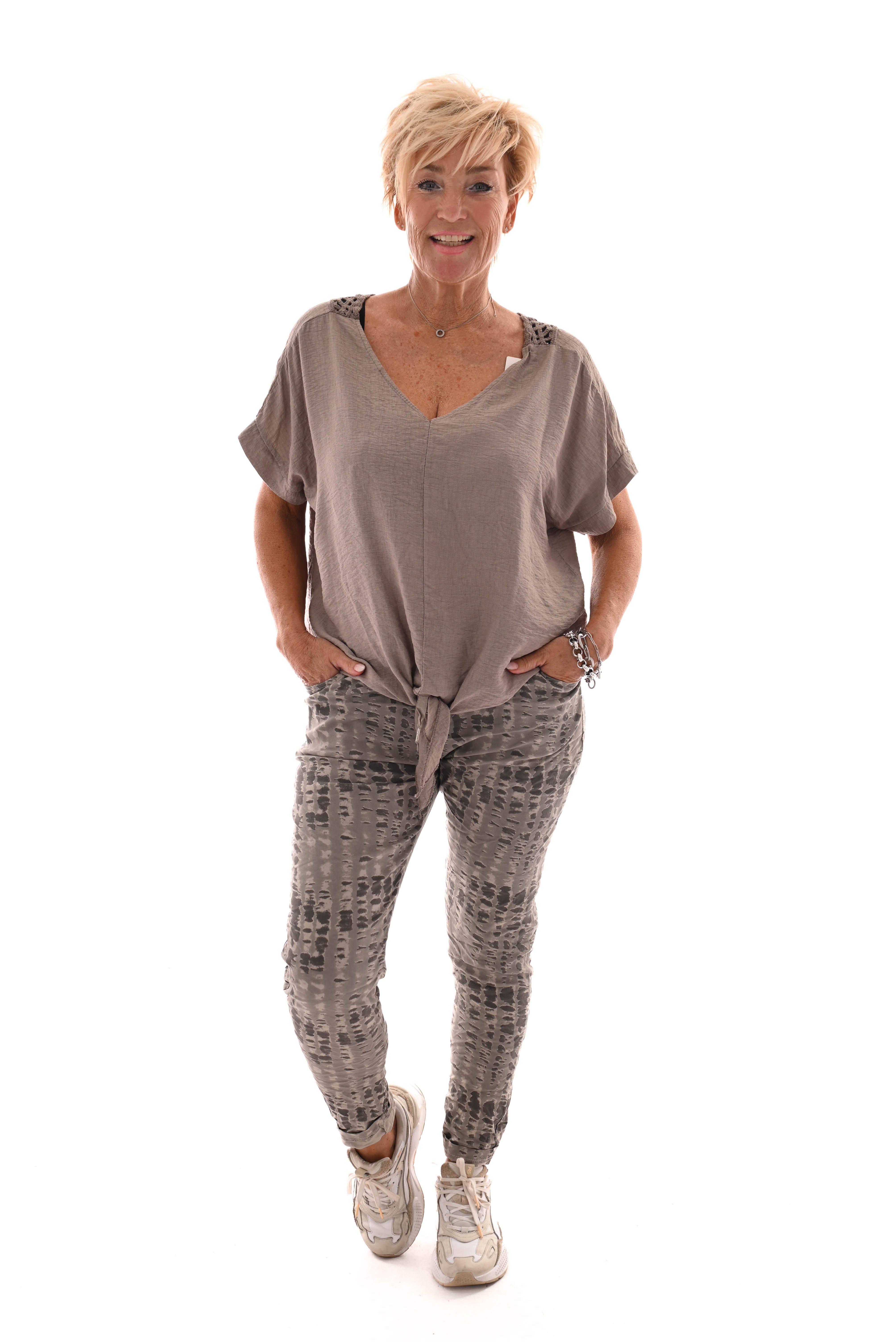 Stretchbroek panter en ruit taupe