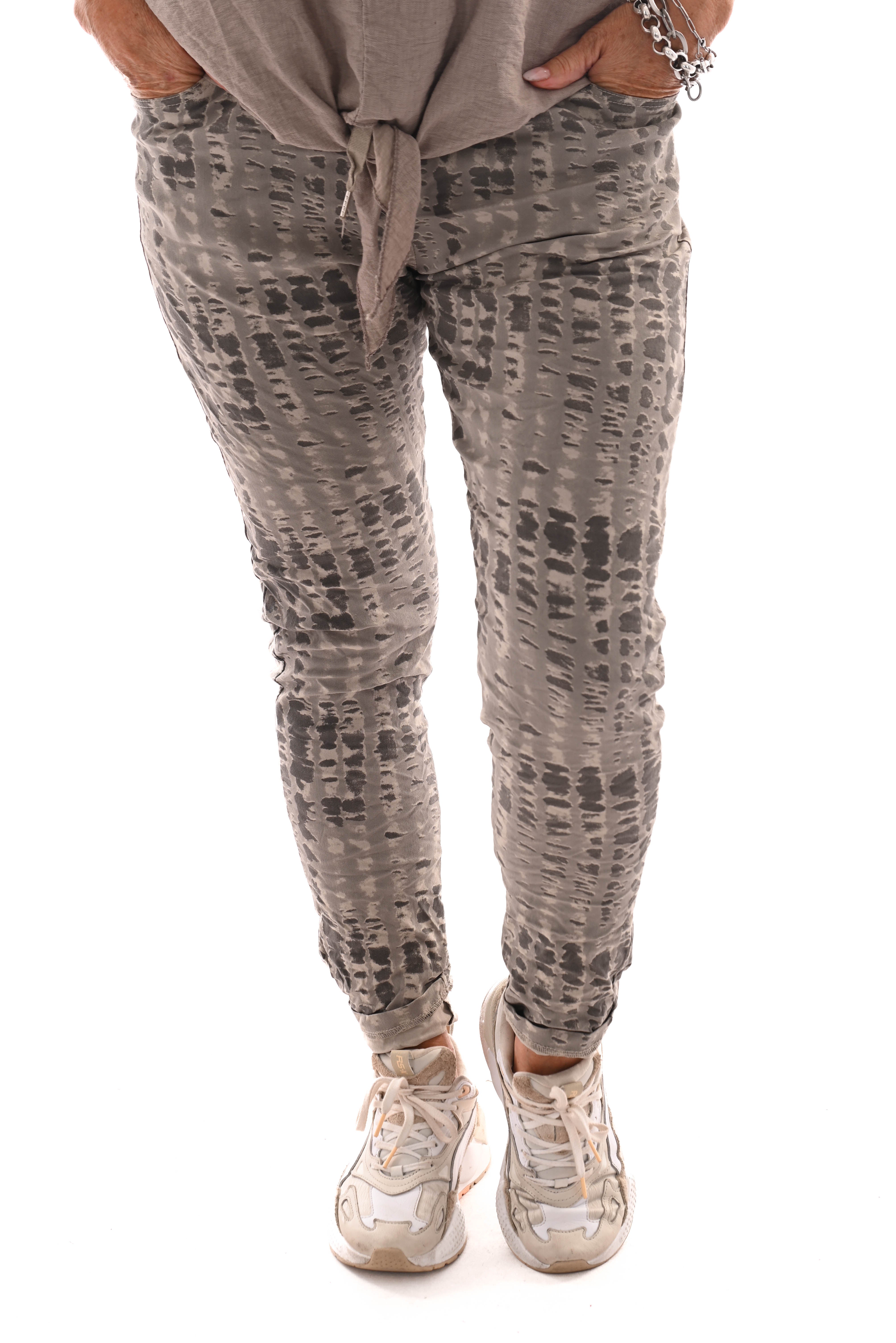 Stretchbroek panter en ruit taupe