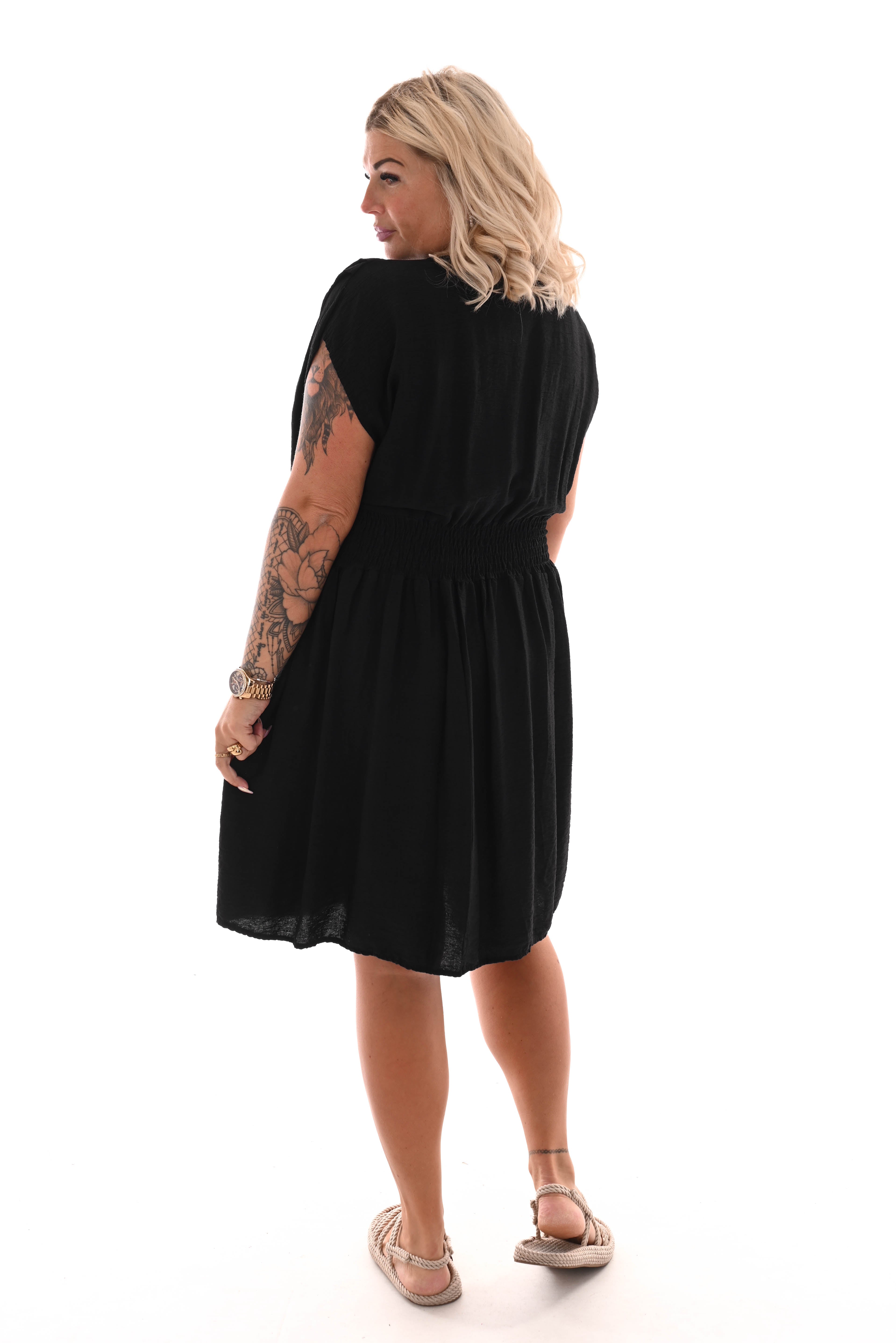 Jurk v-hals elastiek taille zwart