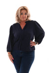 Top lange mouwen v-hals uni marineblauw