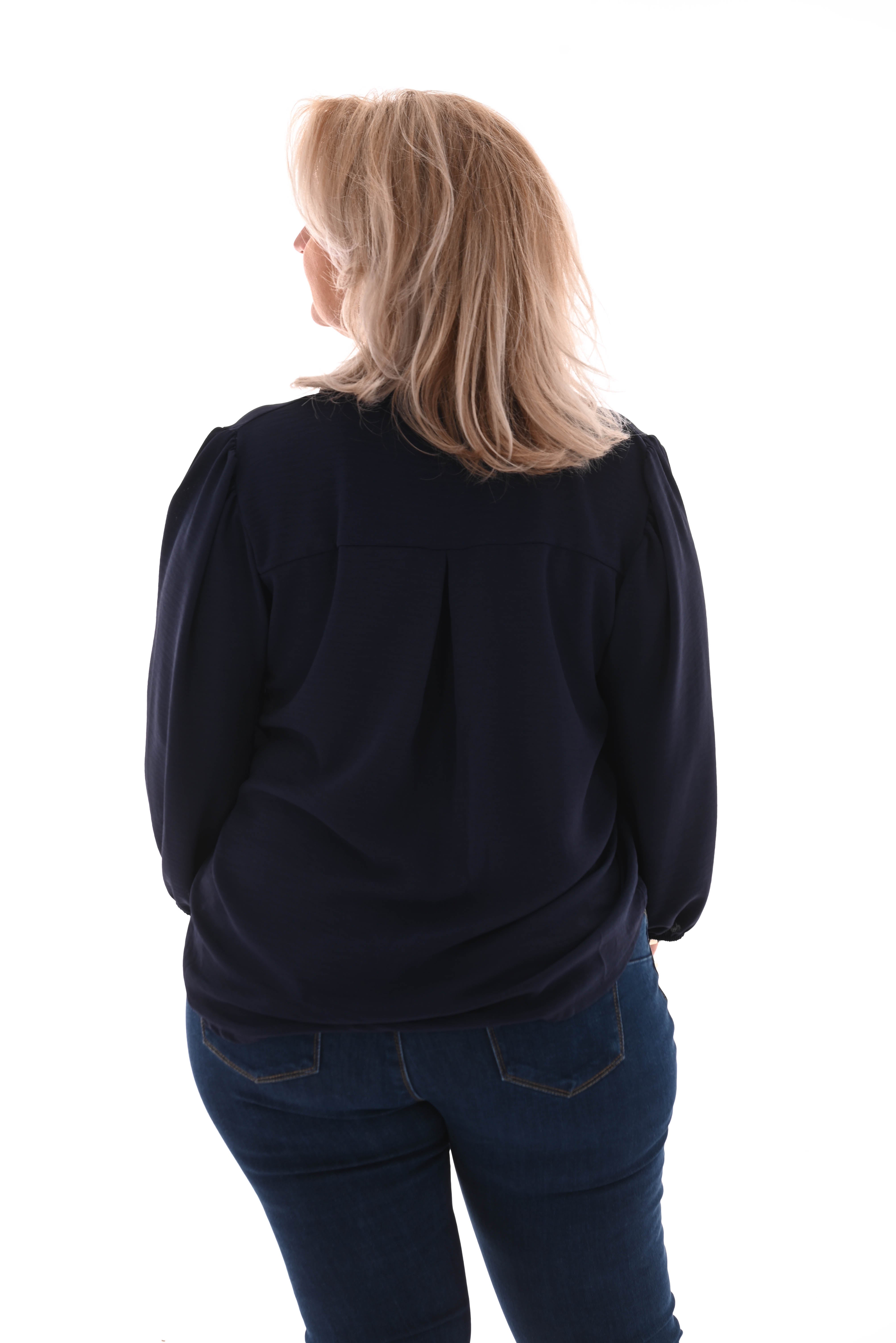 Top lange mouwen v-hals uni marineblauw