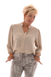 Top lange mouwen v-hals uni beige