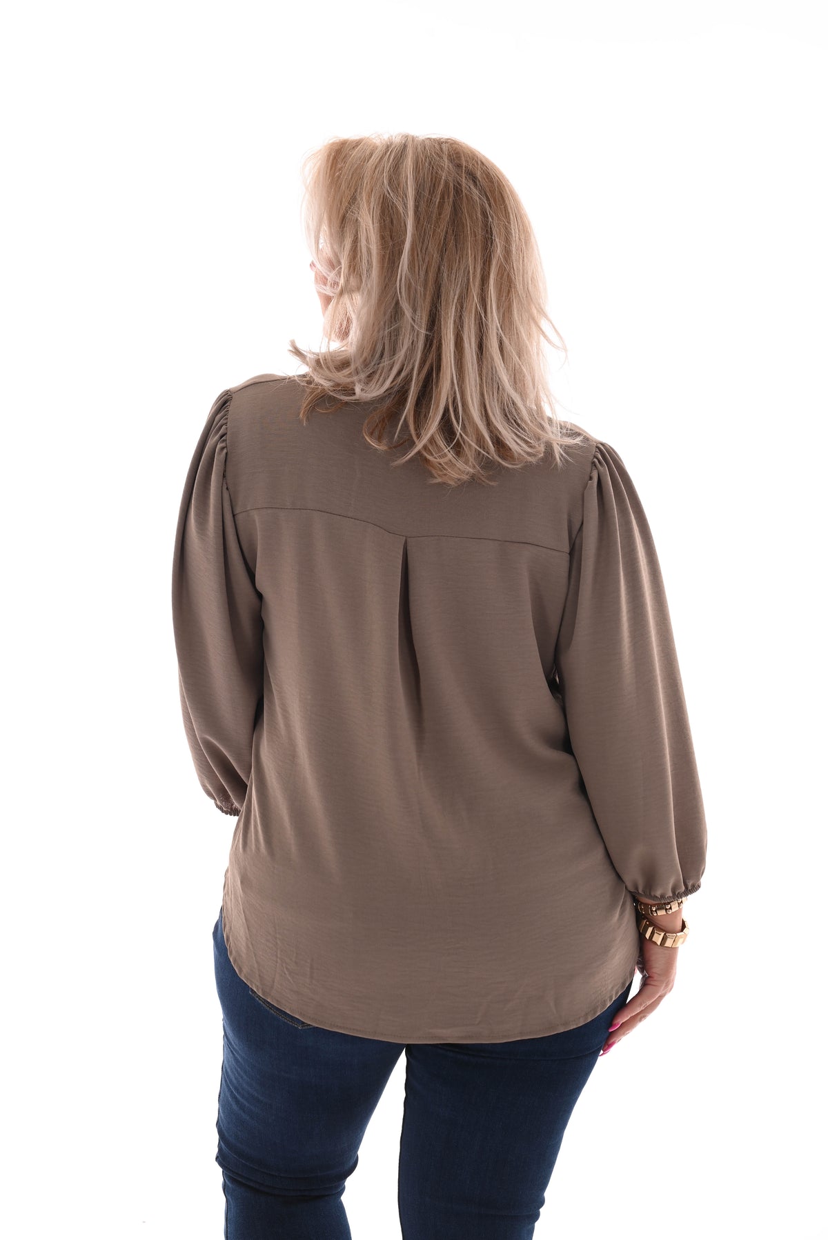 Top lange mouwen v-hals uni taupe