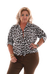 Panterprint blouse met knoop wit