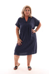 Tuniek v-hals met kraag uni marineblauw